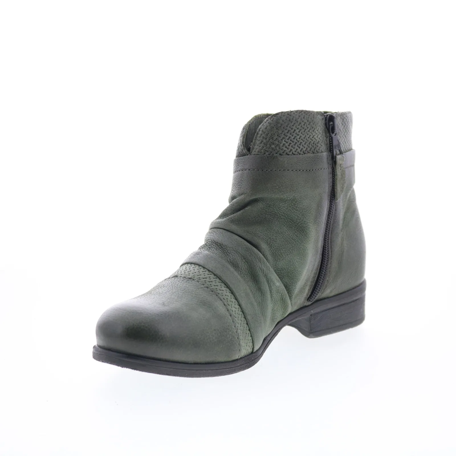 Miz Mooz Sunny-QVC Womens Green Leather Zipper Ankle & Booties Boots Versatile Style