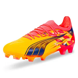 Puma Ultra Ultimate Christian Pulisic FG/AG Soccer Cleats (Sun Stream/Puma Navy) Active Fit Wet Grass