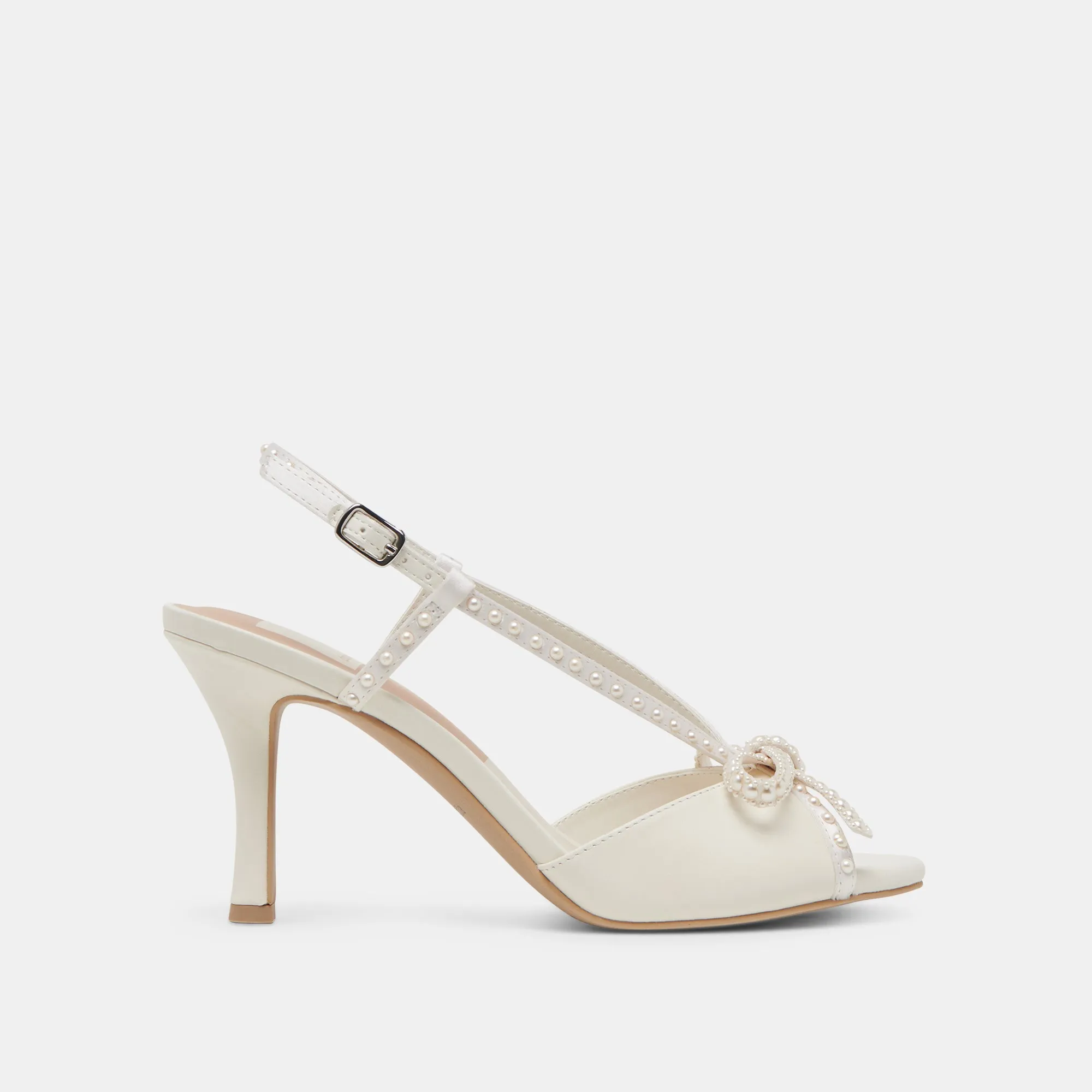 Dressy Stilettos LONNY PEARL HEELS WHITE SATIN