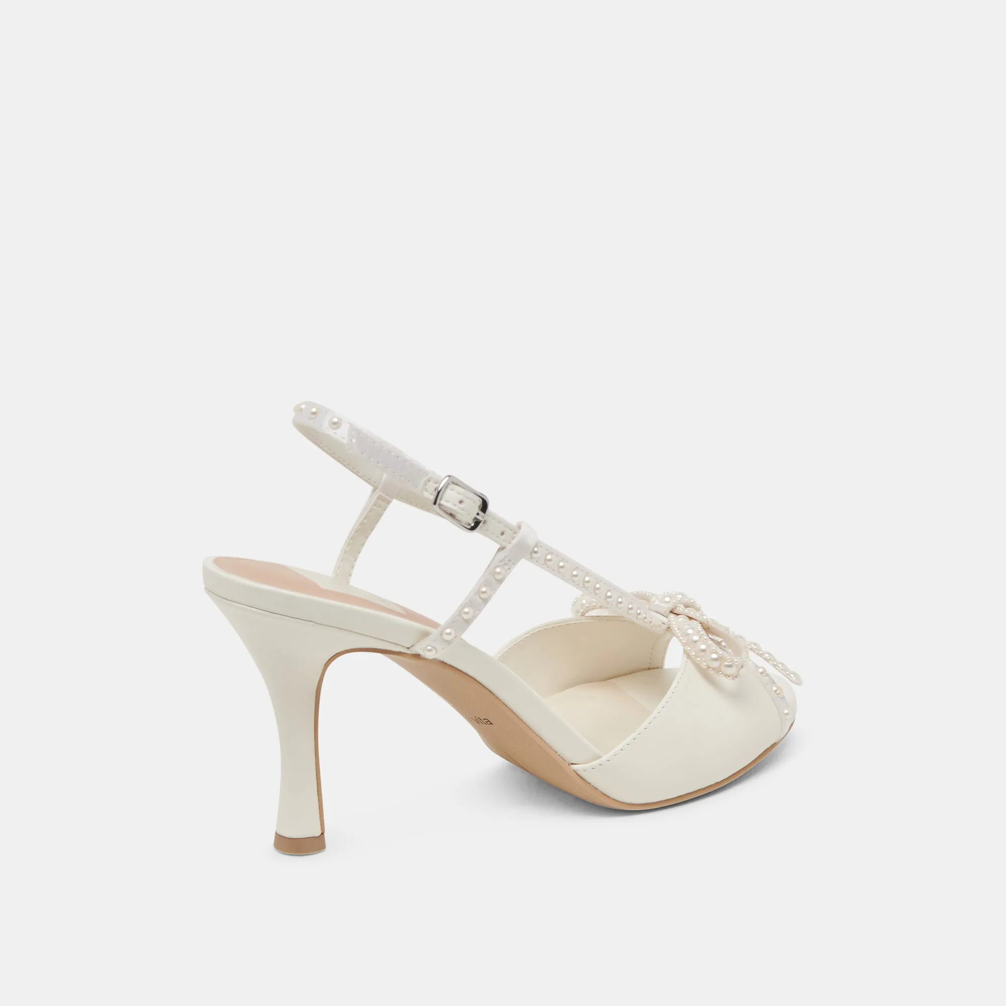 LONNY PEARL HEELS WHITE SATIN Formal Shoes for Women