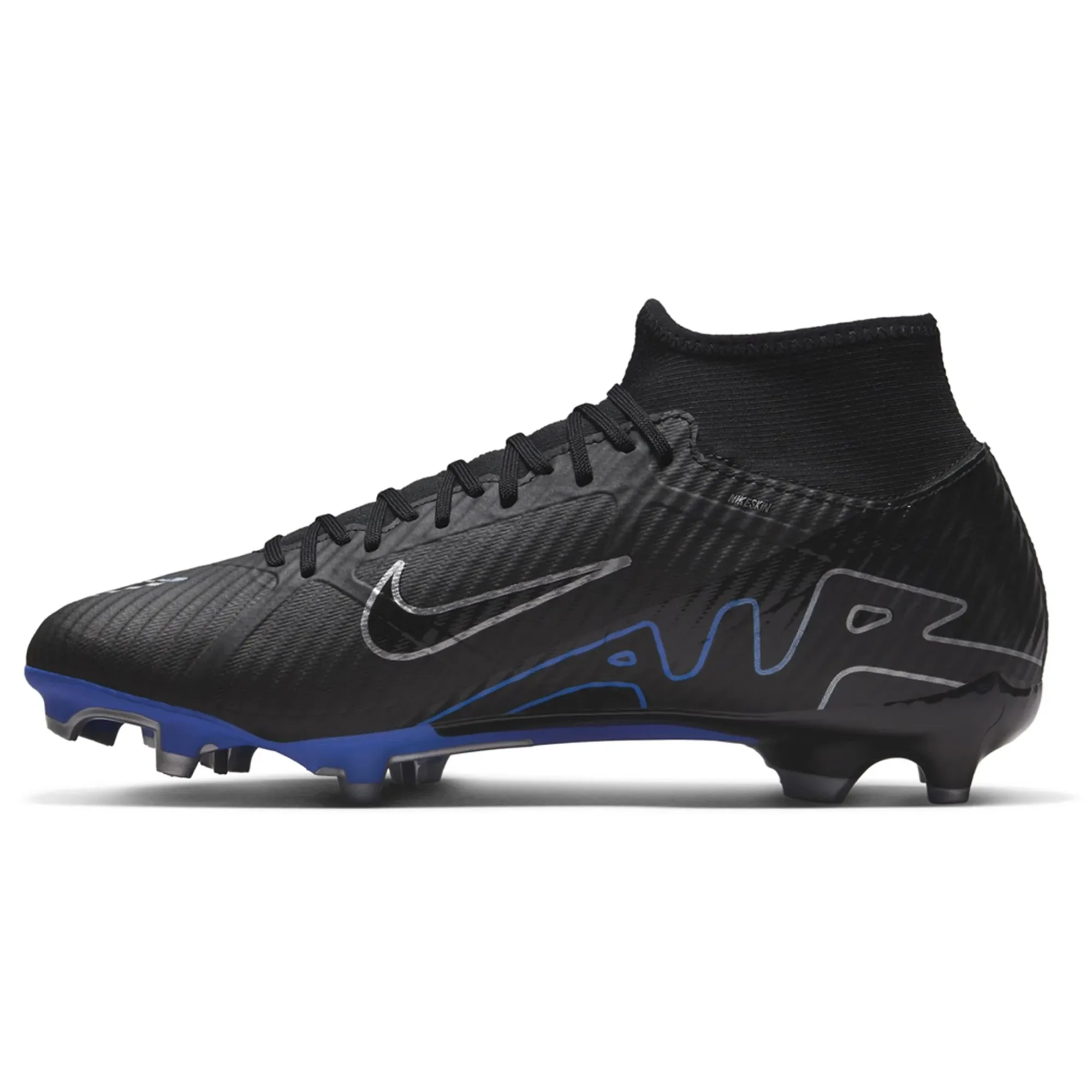 ground grip Touch control Nike Zoom Superfly 9 Academy FG/MG Soccer Cleats (Black/Chrome-Hyper Royal)