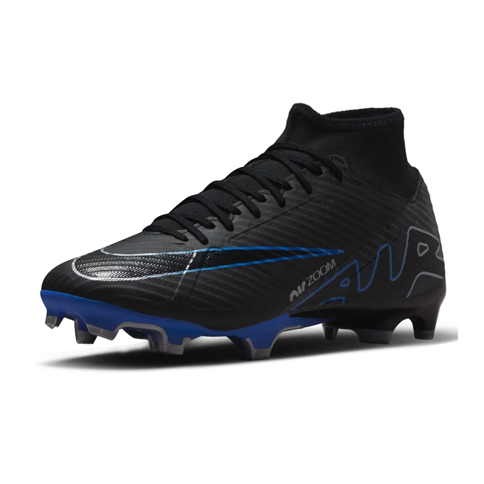Nike Zoom Superfly 9 Academy FG/MG Soccer Cleats (Black/Chrome-Hyper Royal) Quick Reaction