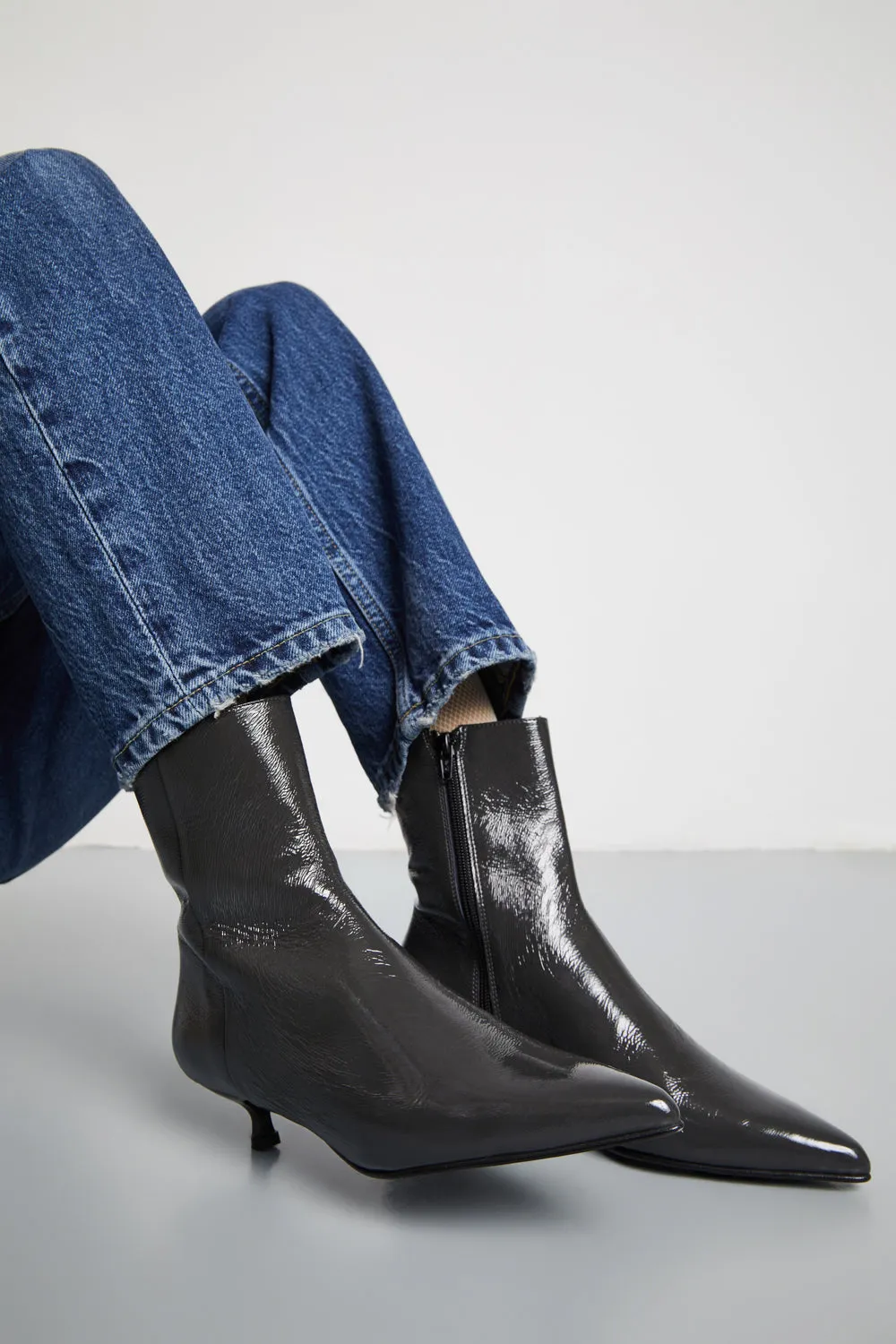 Transitional Style Wedding Reception Paula Ankle Boots in Grey Patent Leather
