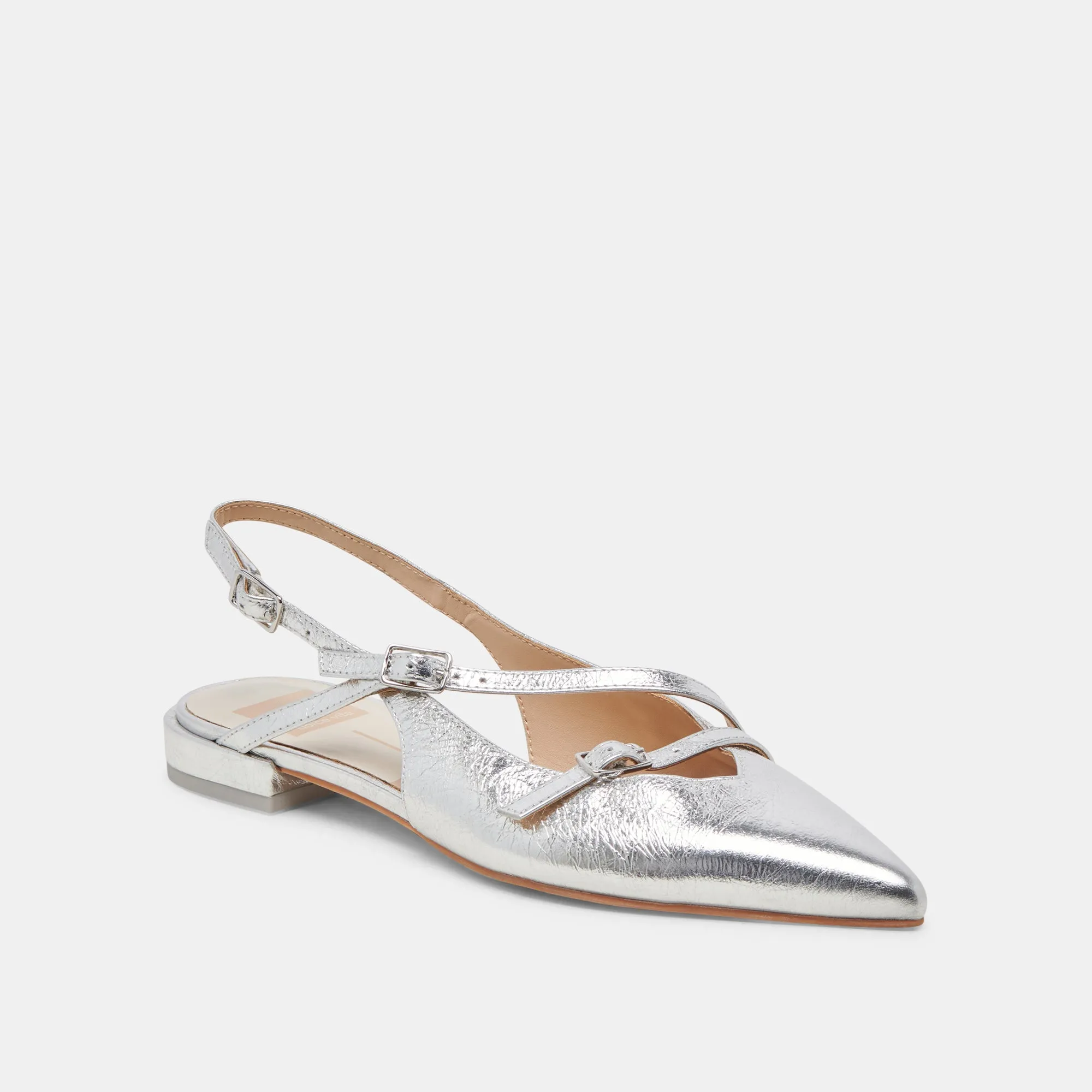 Ocean Mood PAMLA WIDE FLATS SILVER CRINKLE PATENT