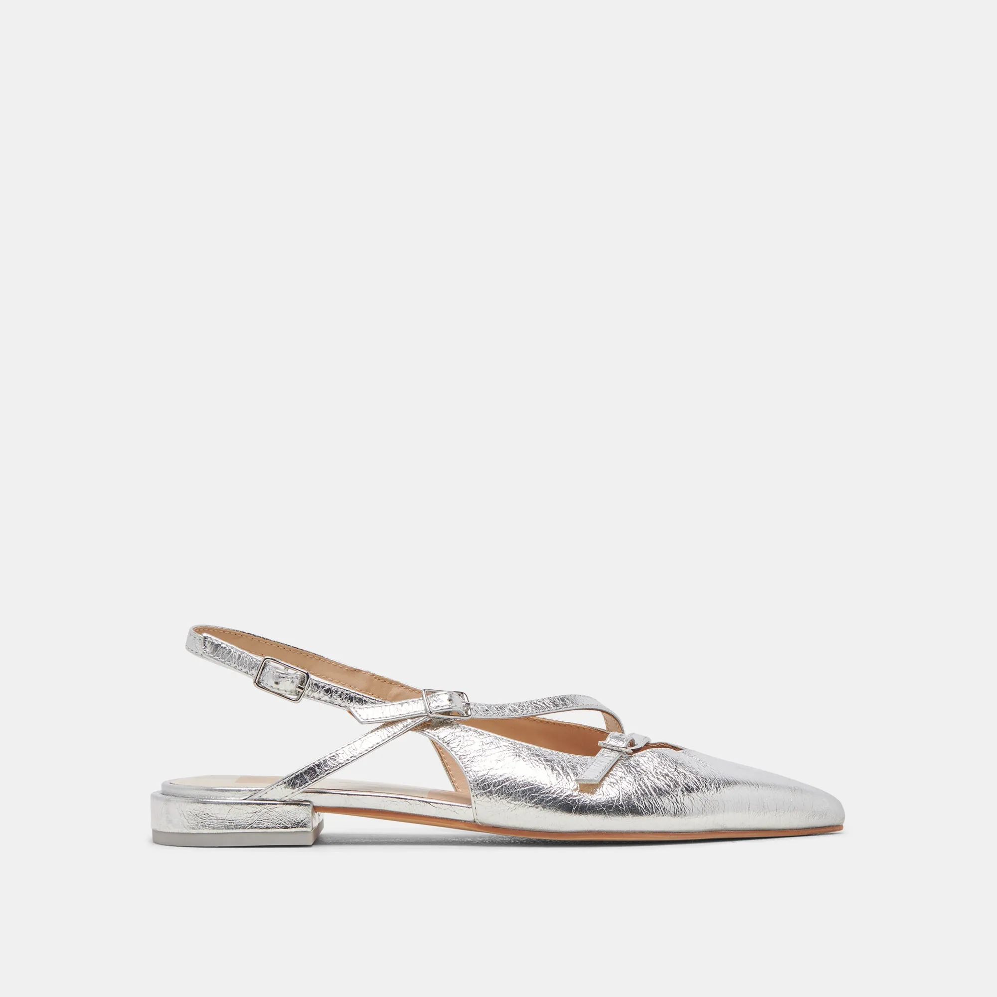 PAMLA WIDE FLATS SILVER CRINKLE PATENT Health Mood Team Glow