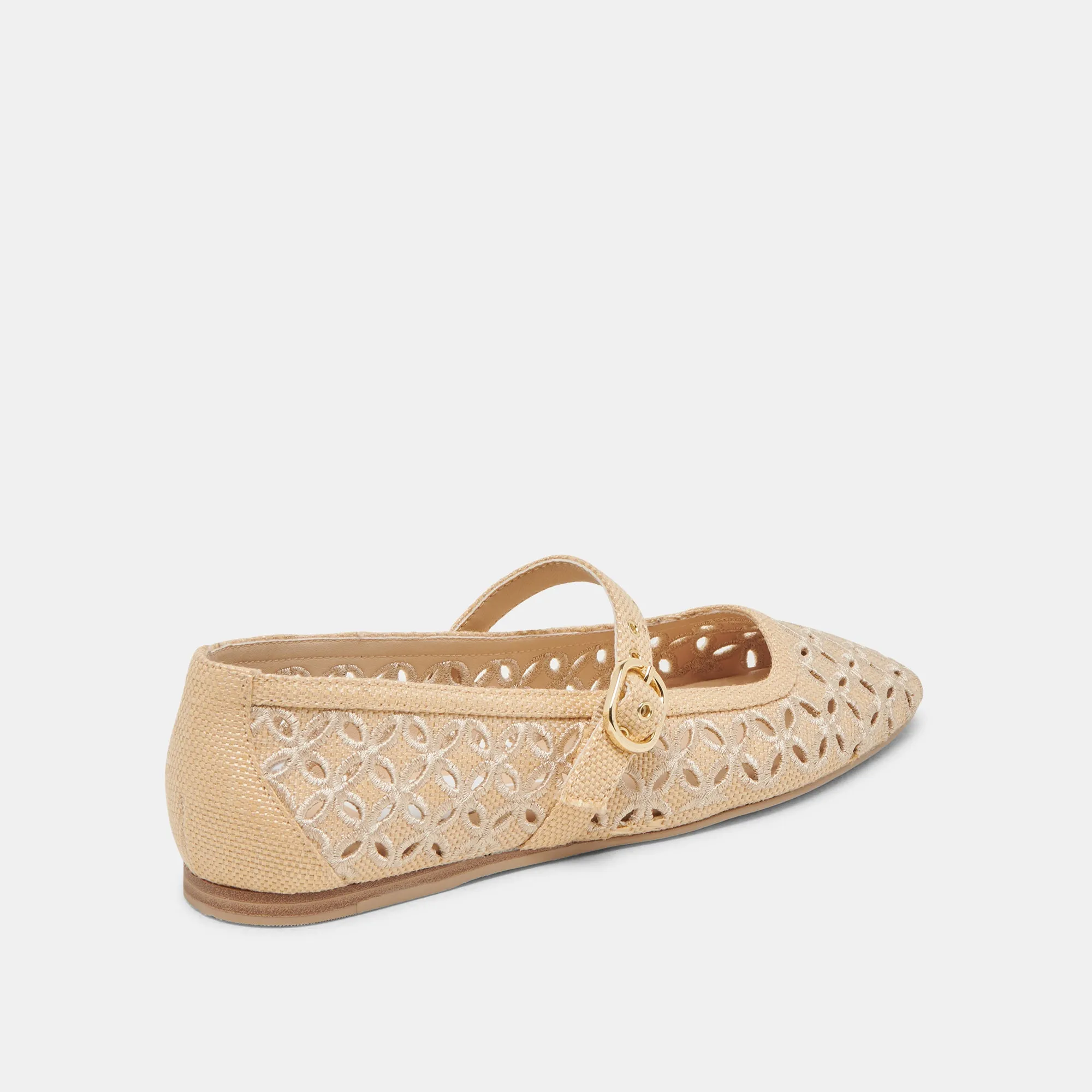 Timeless Comfort Practical Wear RODNI EYELET PERF BALLET FLATS LT NATURAL WOVEN RAFFIA