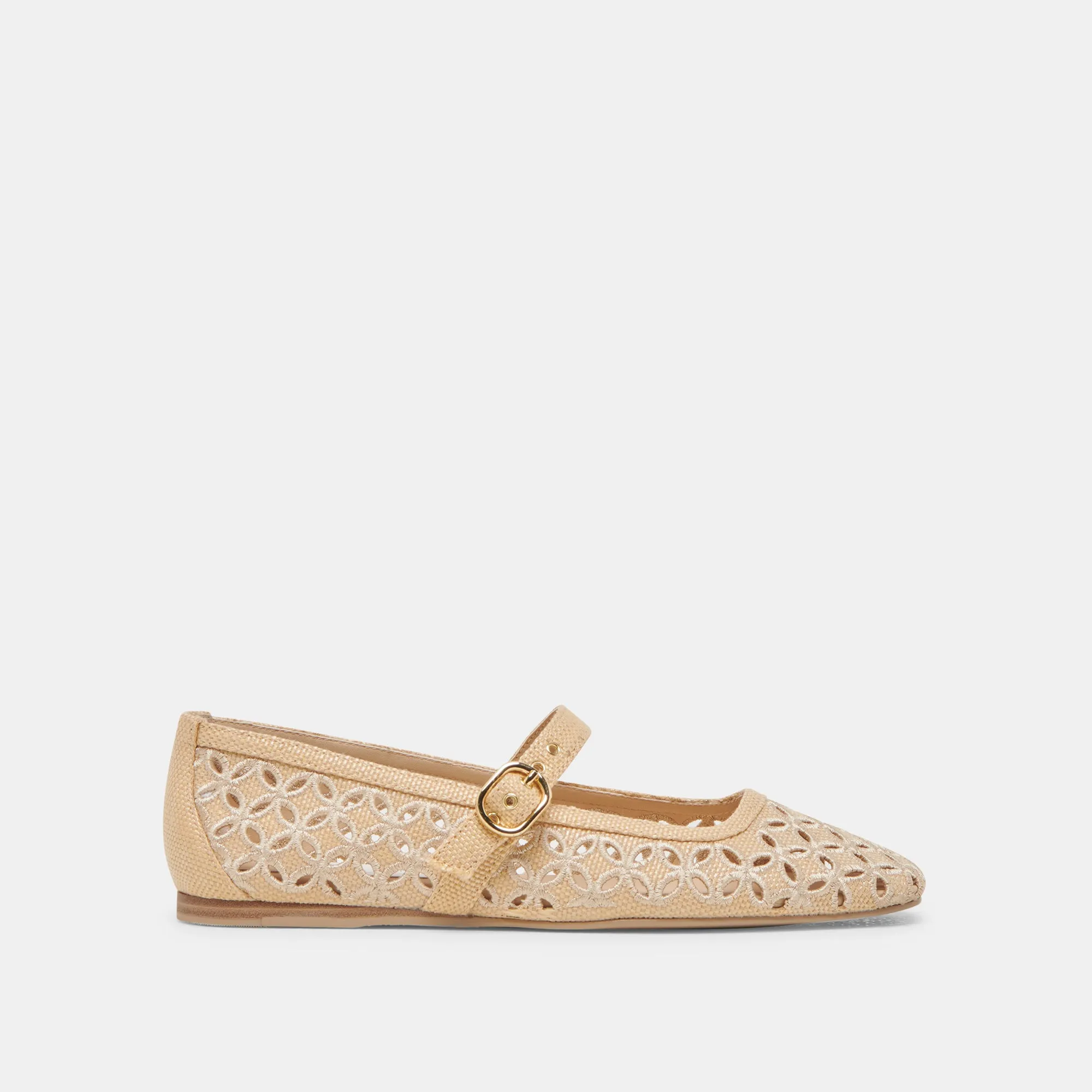 RODNI EYELET PERF BALLET FLATS LT NATURAL WOVEN RAFFIA Gym Glow Pointed Toe Design