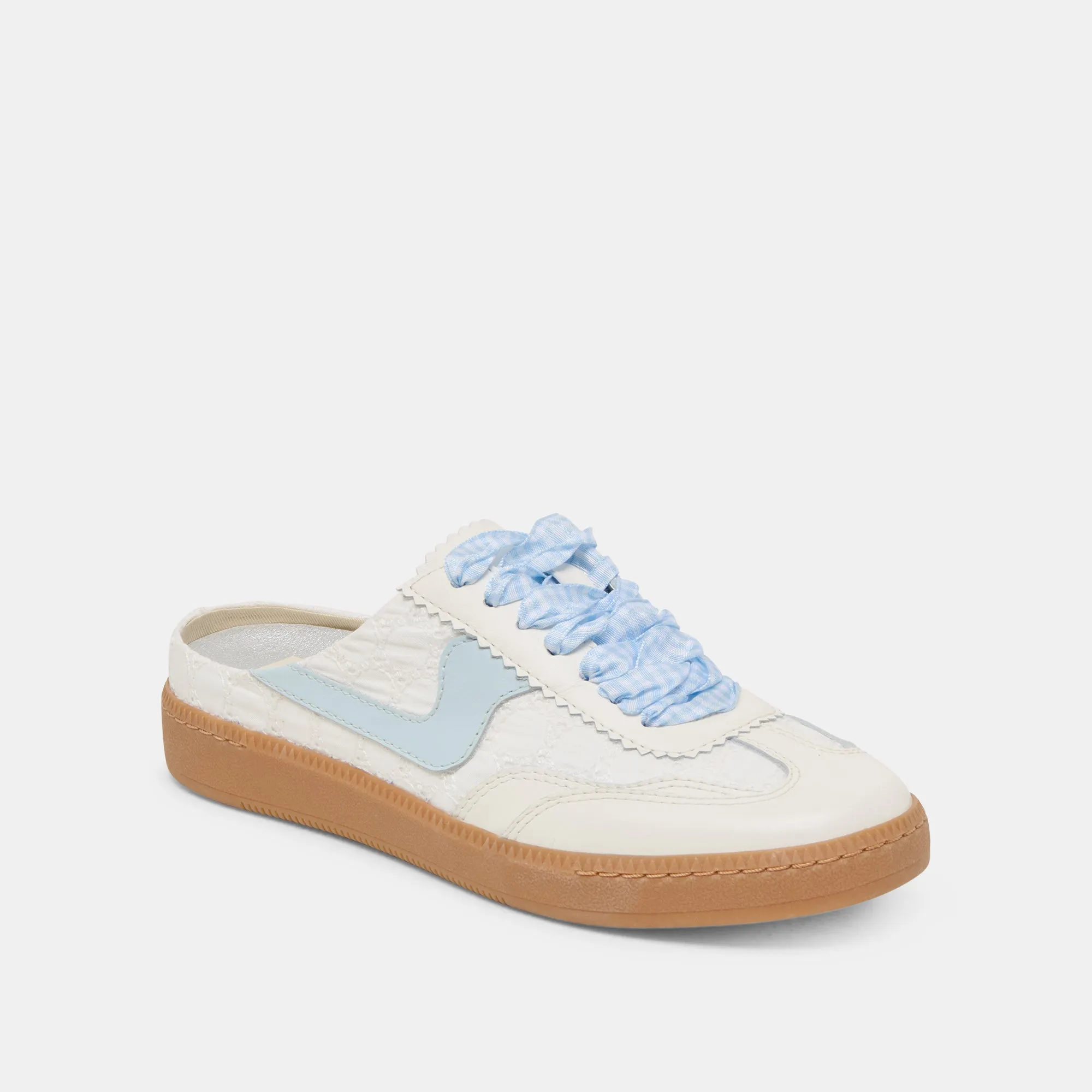 NOTICE SLIDE SNEAKERS WHITE BLUE EYELET Swift Path Coastal vibe