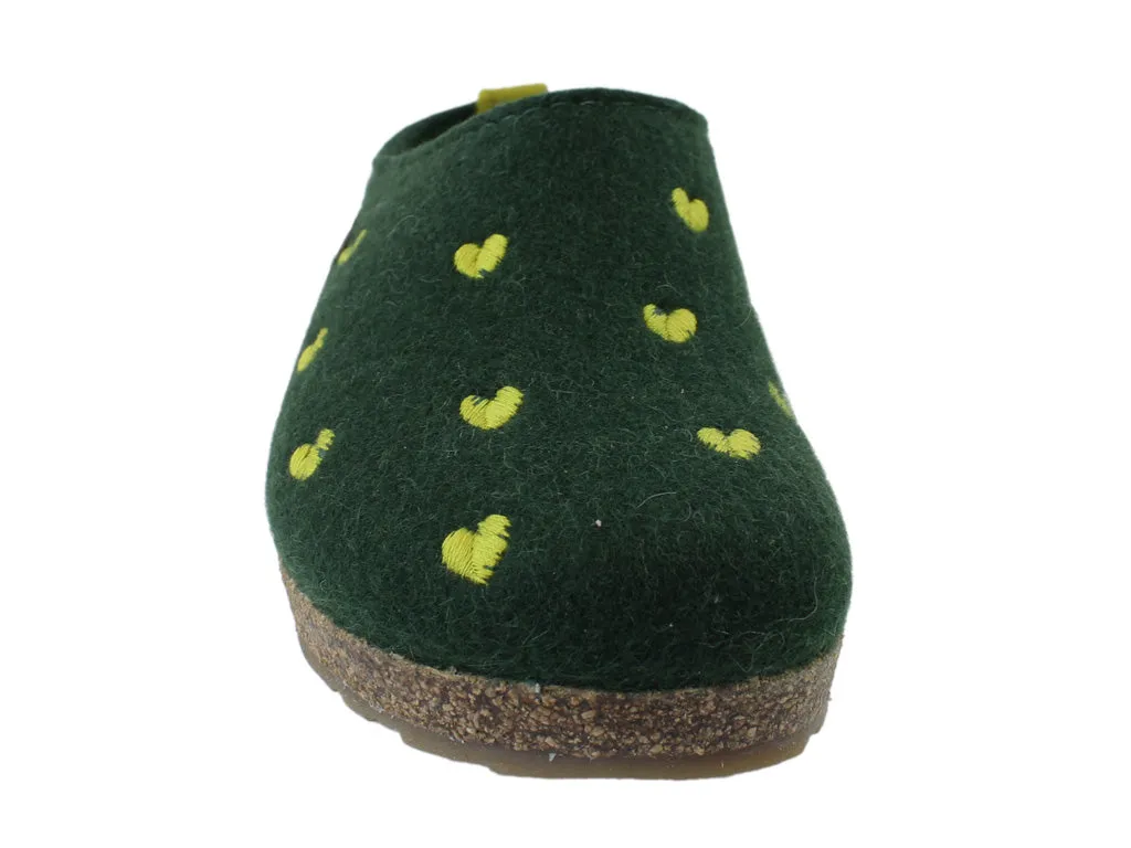 Festival Vibe Slim Line Haflinger Clogs Grizzly Sweetheart Forest Green