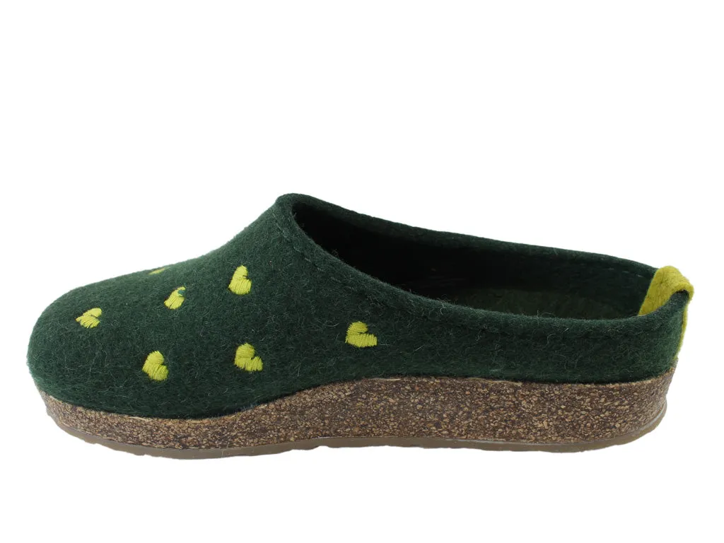 Gold Tone Synthetic Upper Haflinger Clogs Grizzly Sweetheart Forest Green
