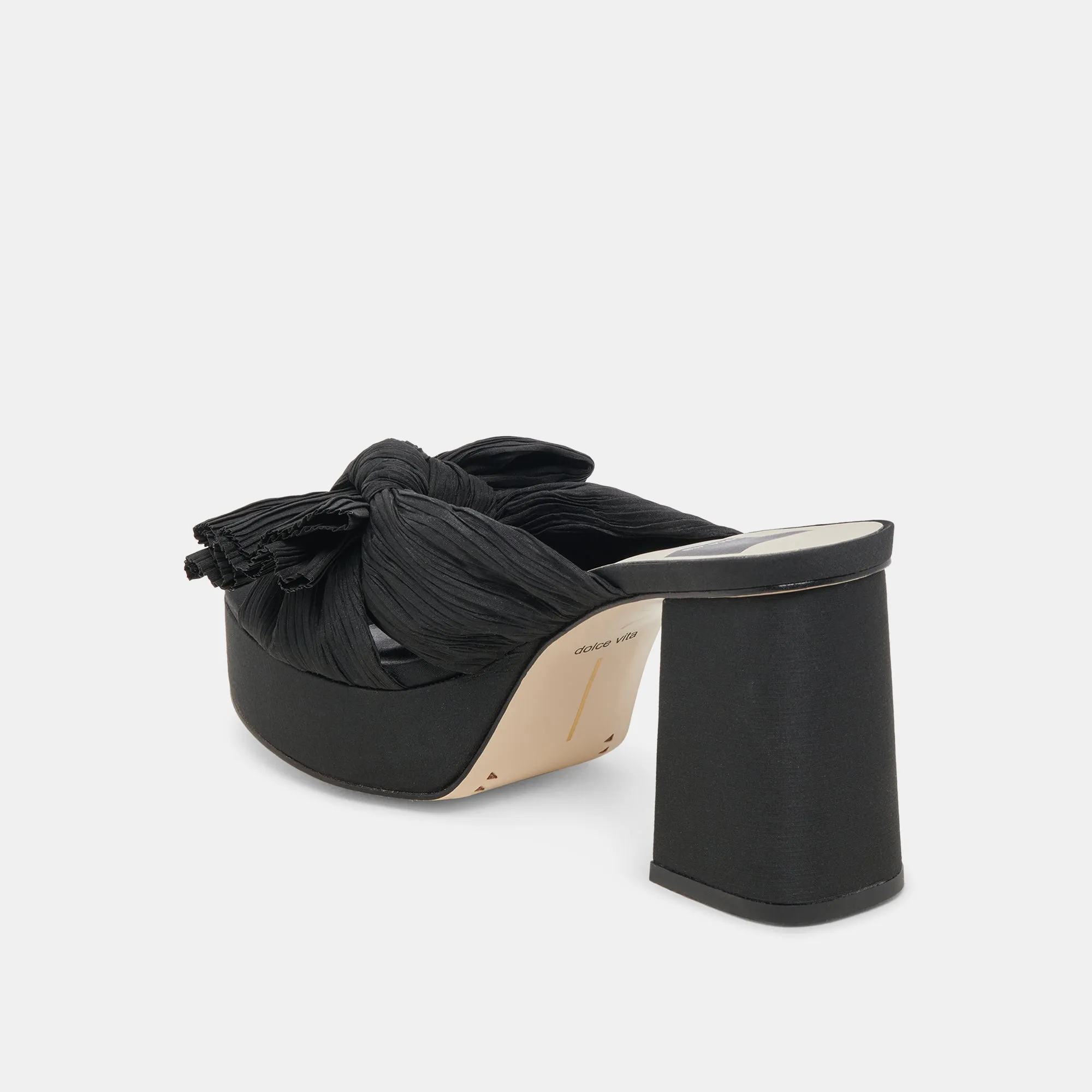 BLARE HEELS ONYX SATIN Black Leather Stilettos