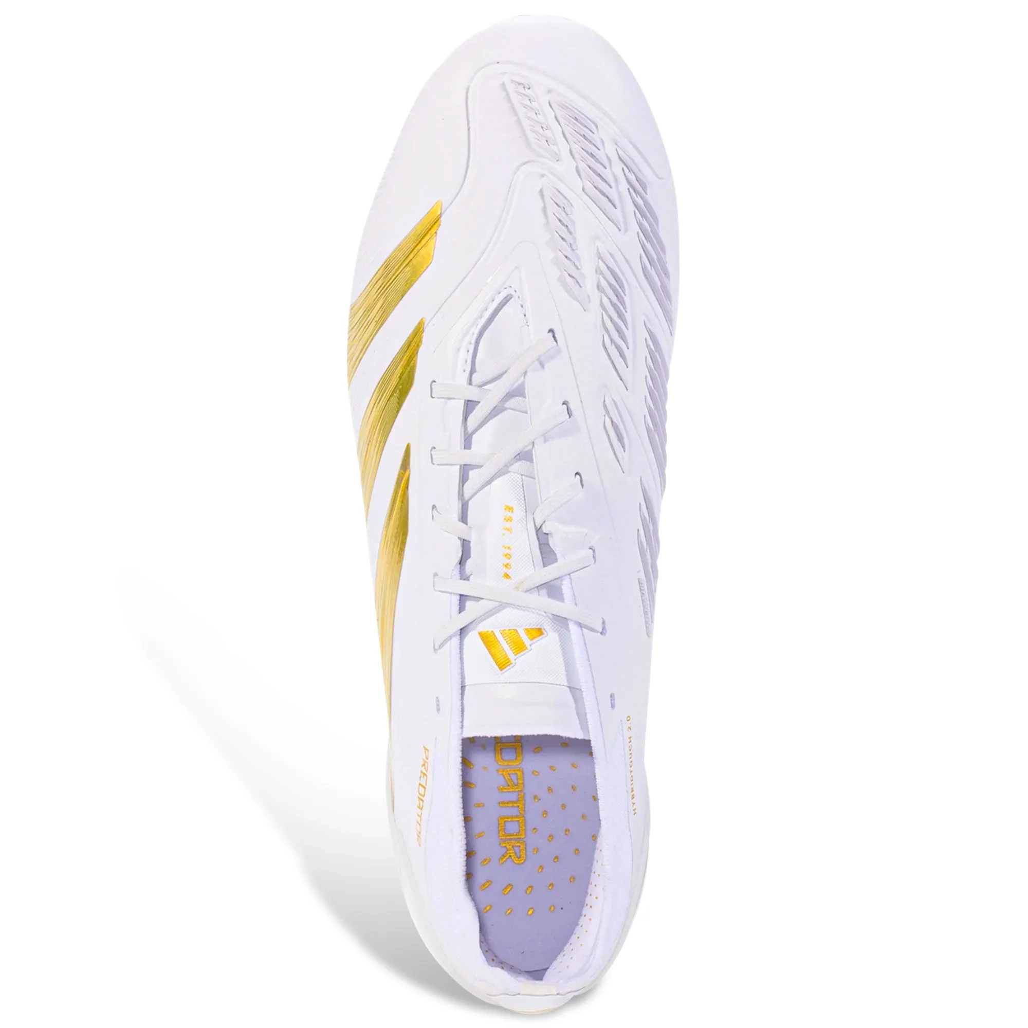 adidas Predator Elite FG Soccer Cleats (White/Gold Metallic) Turf Grip Hard Field