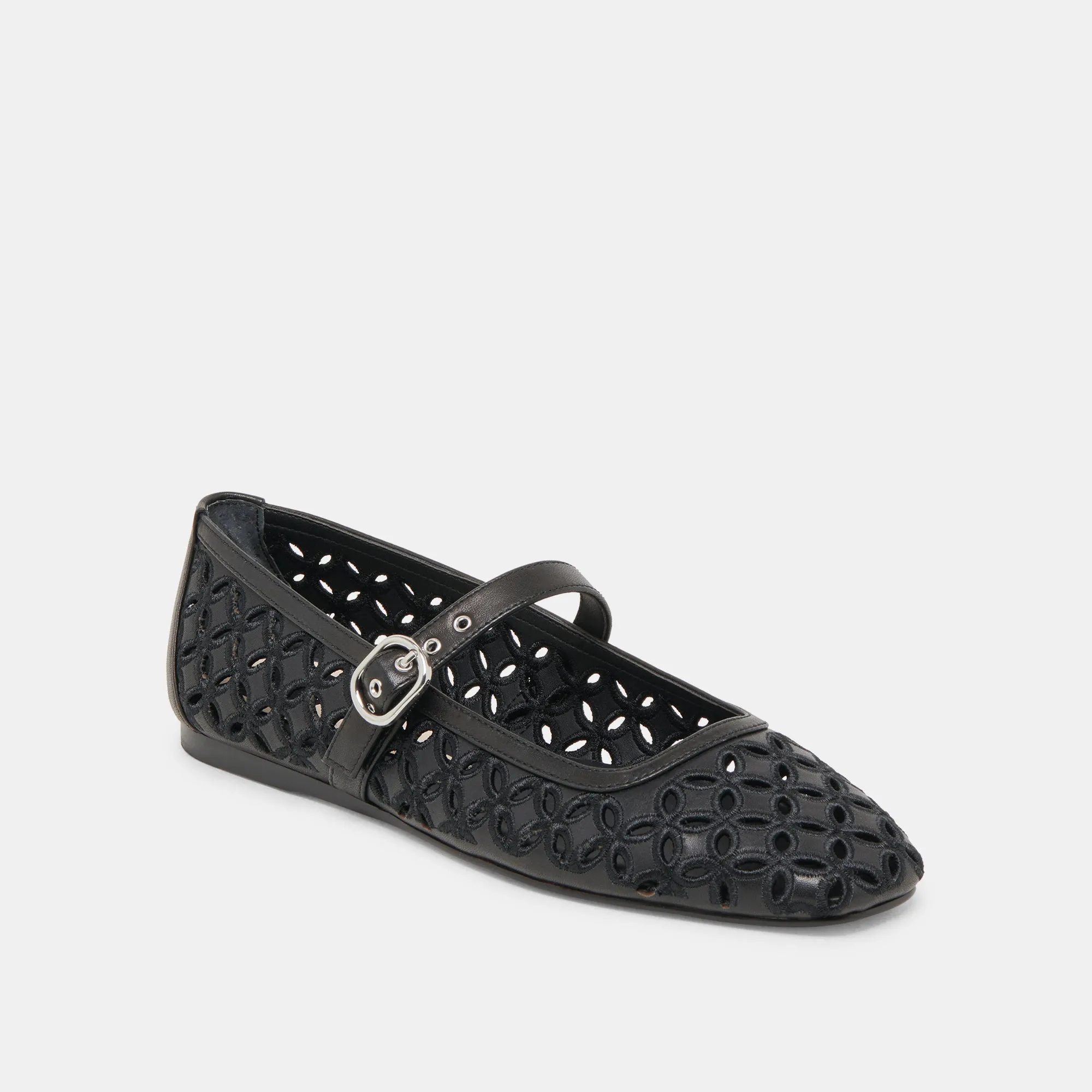 RODNI EYELET PERF BALLET FLATS BLACK LEATHER Winery Mood Mule Mode