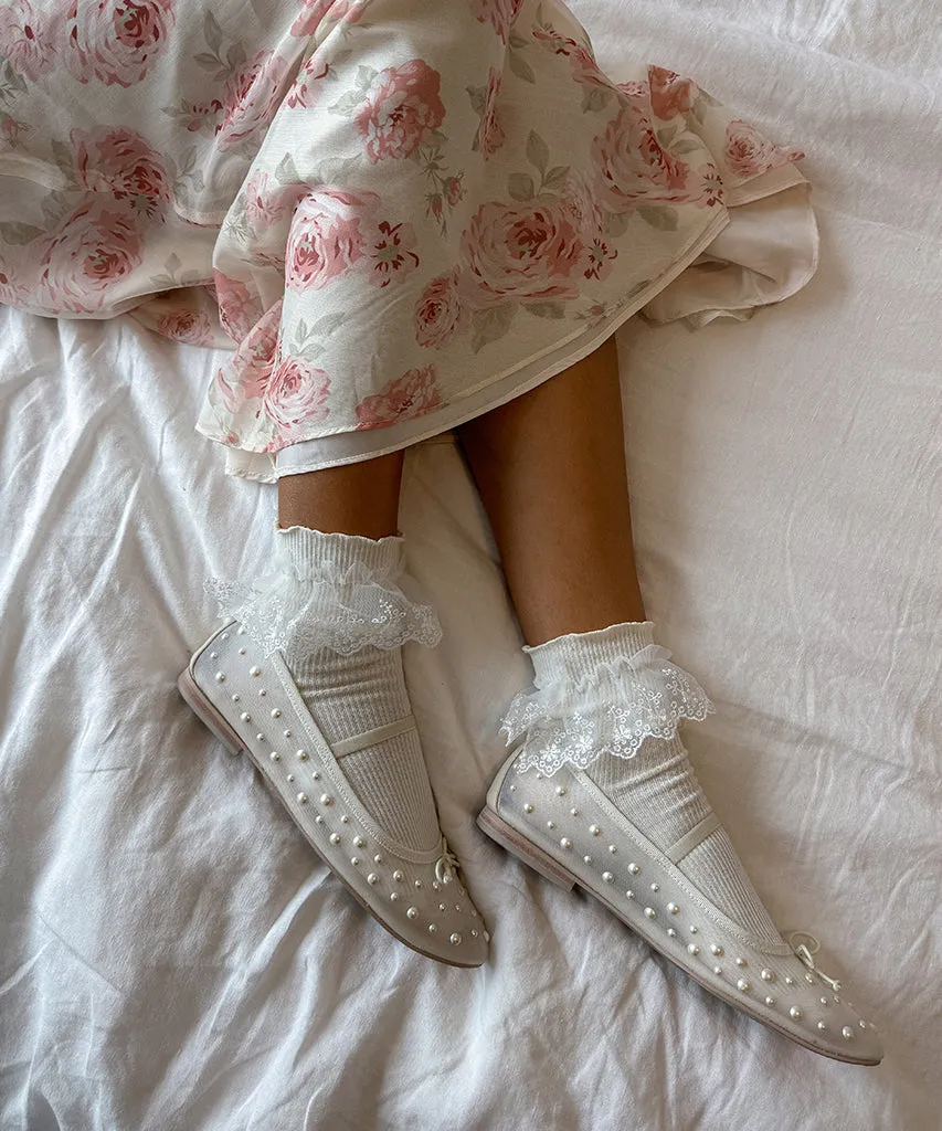 Ring Glow Mountain Walk CADEL PEARL BALLET FLATS IVORY MESH