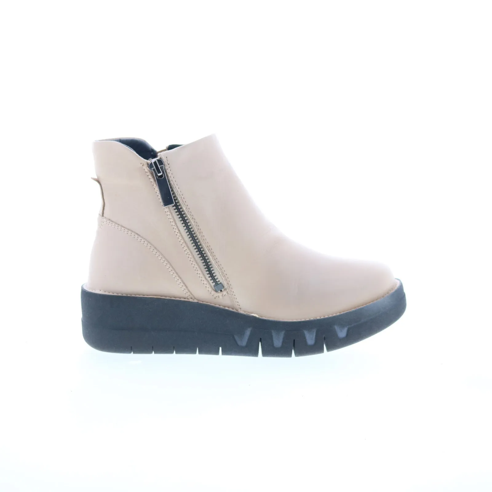 Miz Mooz Lass Womens Beige Leather Zipper Ankle & Booties Boots Factory Worker