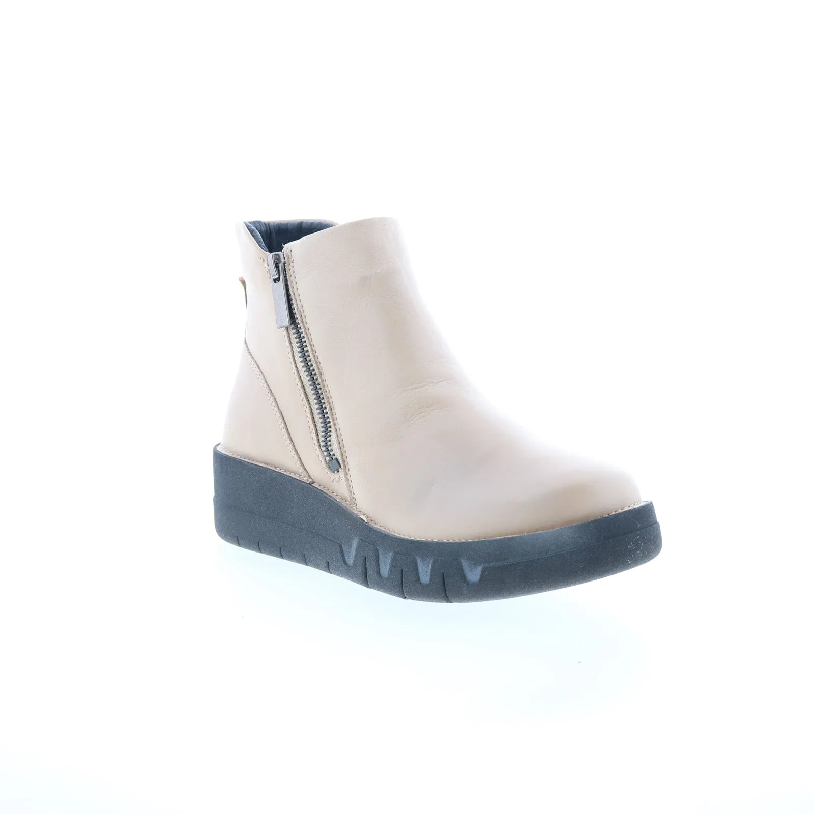 Miz Mooz Lass Womens Beige Leather Zipper Ankle & Booties Boots Minimal Silhouette Traction Grip