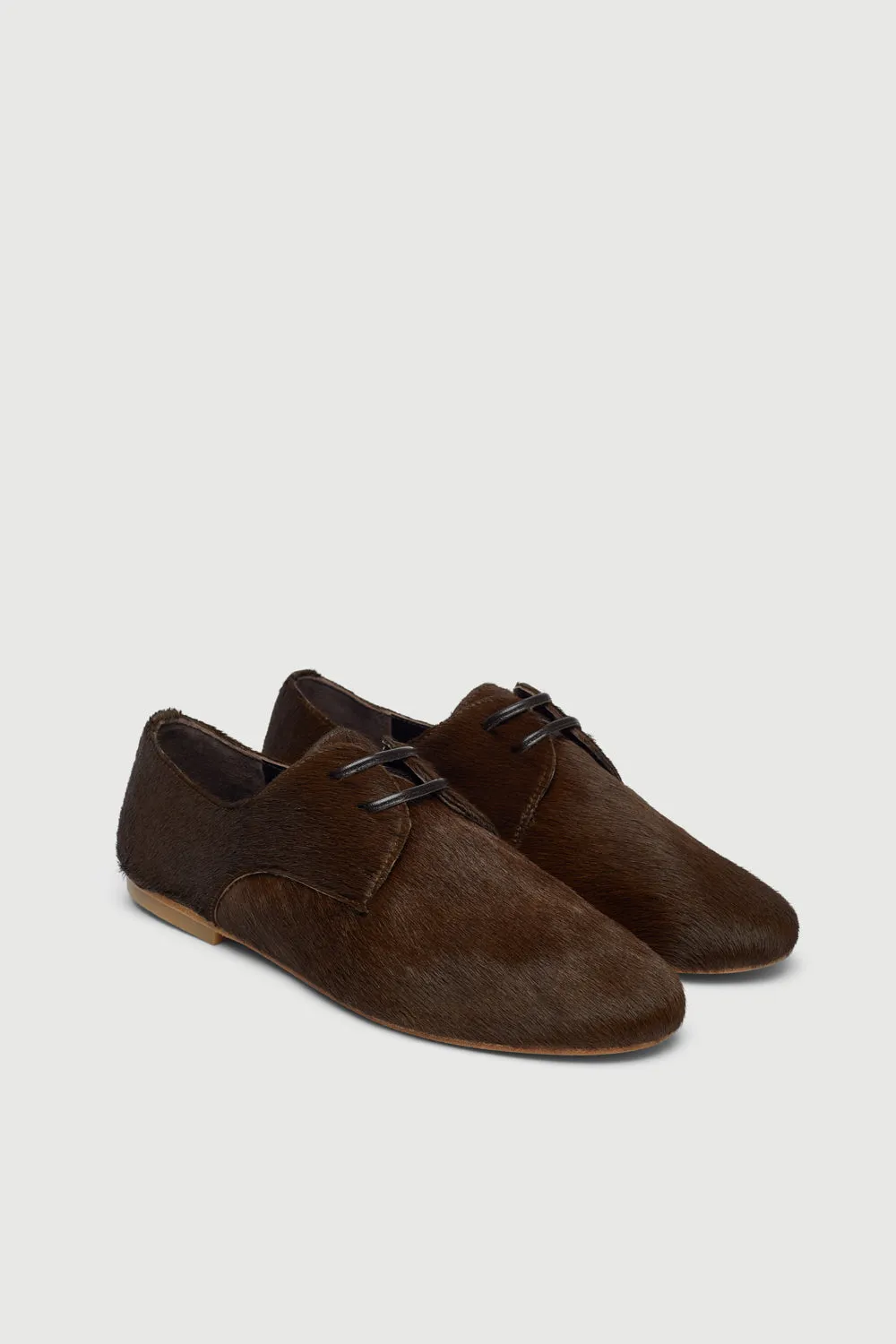 Emma Oxford Flats in Brown Calf Hair Food Court
