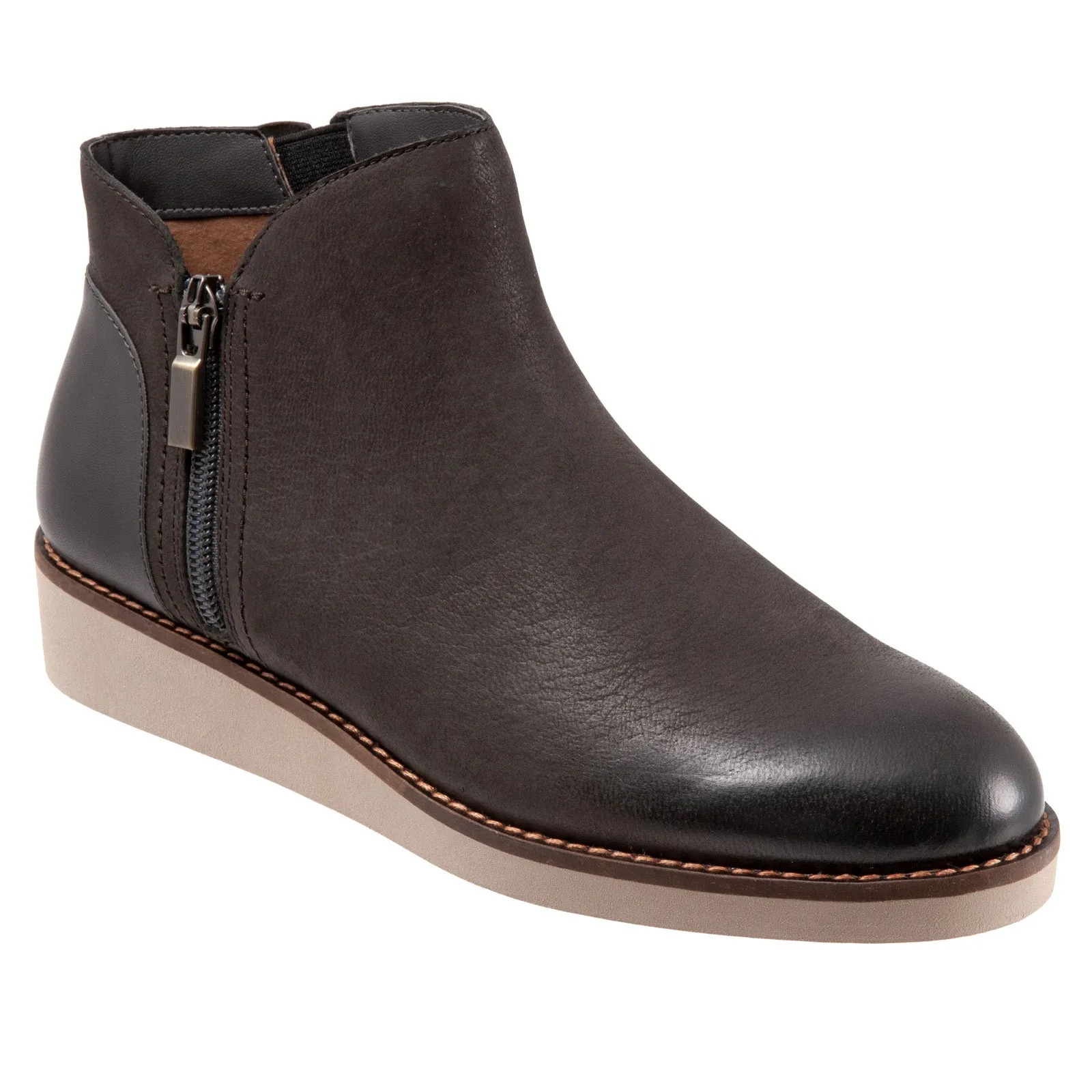 Breathable fabric Softwalk Wesley S1963-049 Womens Brown Leather Zipper Ankle & Booties Boots