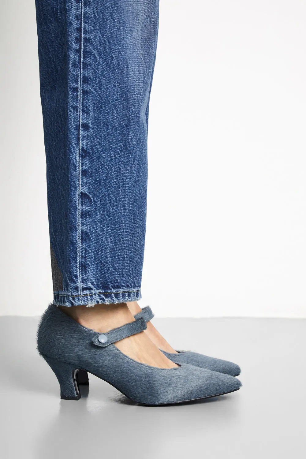 Carmen Pumps in Grey Calf Hair Floral Embellished Heels