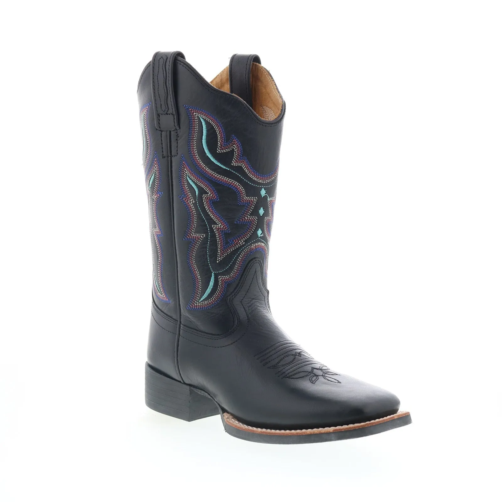 Adjustable buckle Jama Old West 18121 Womens Black Leather Slip On Cowboy Western Boots
