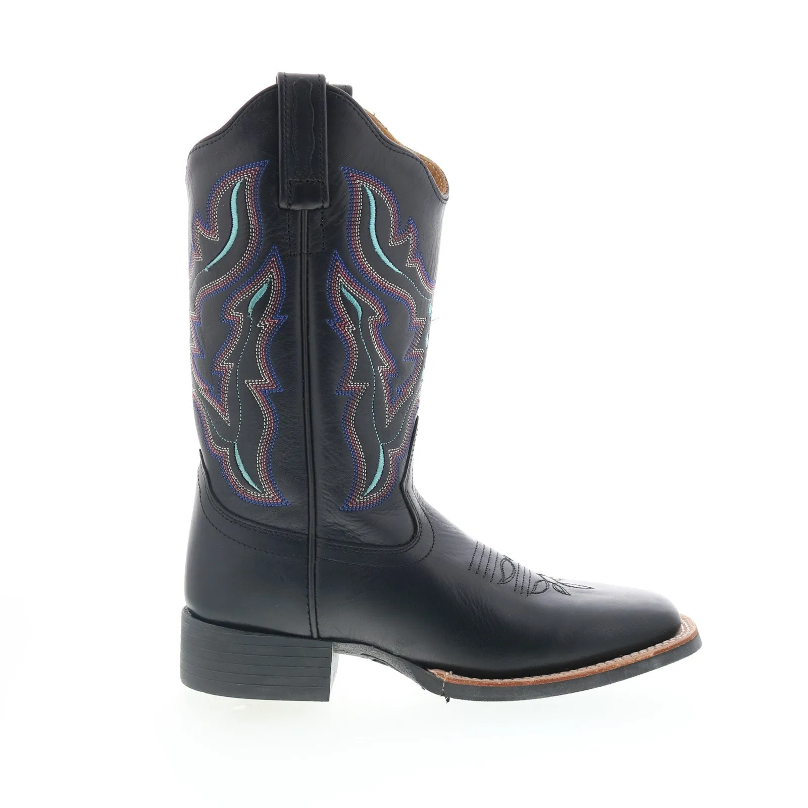 Jama Old West 18121 Womens Black Leather Slip On Cowboy Western Boots Summer Friendly