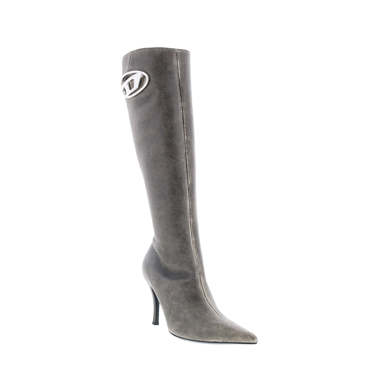 Music Festival Every Condition Diesel D-Venus HBT Y03207-PR080-H3116 Womens Gray Leather Knee High Boots