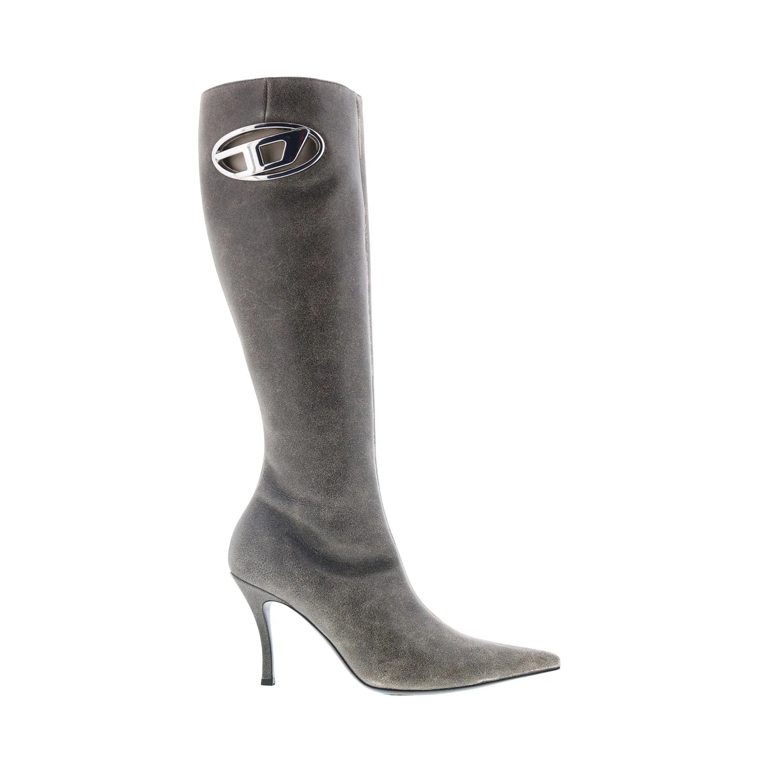 Diesel D-Venus HBT Y03207-PR080-H3116 Womens Gray Leather Knee High Boots Mountain use Superior Design