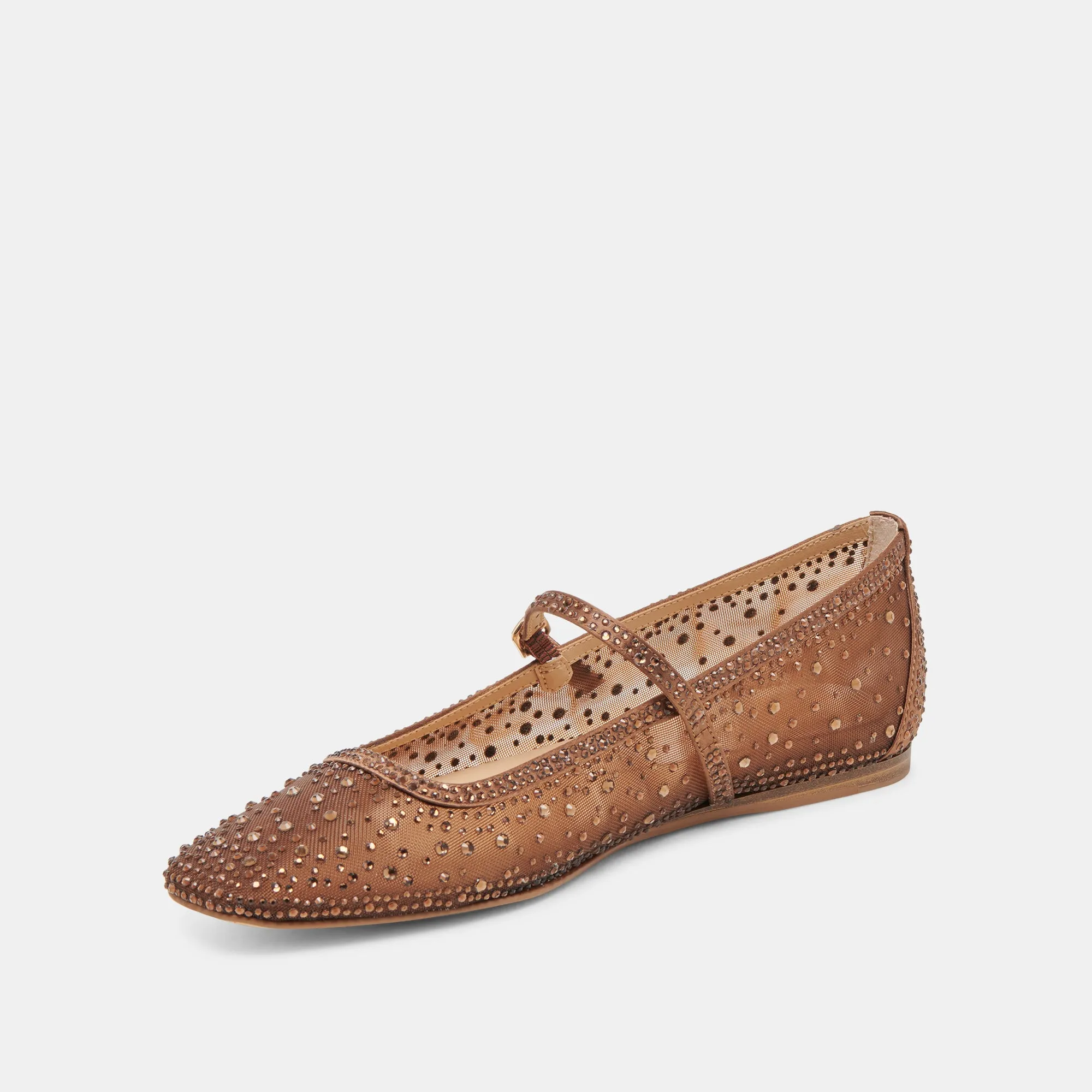 REYES CRYSTAL BALLET FLATS MID BROWN MESH Point Toe