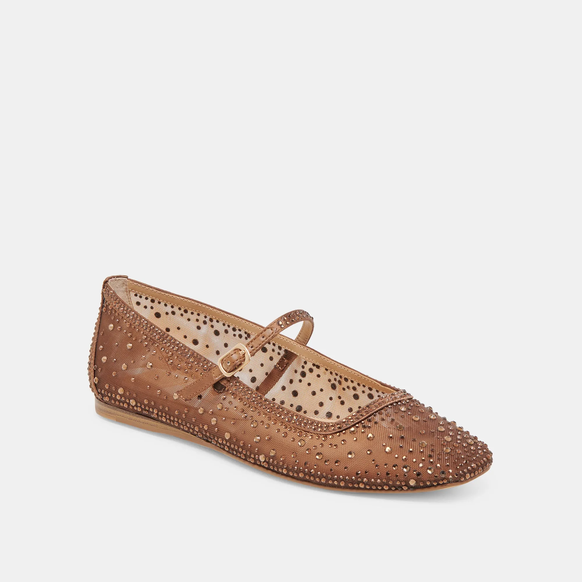 REYES CRYSTAL BALLET FLATS MID BROWN MESH Wellness Step Strap