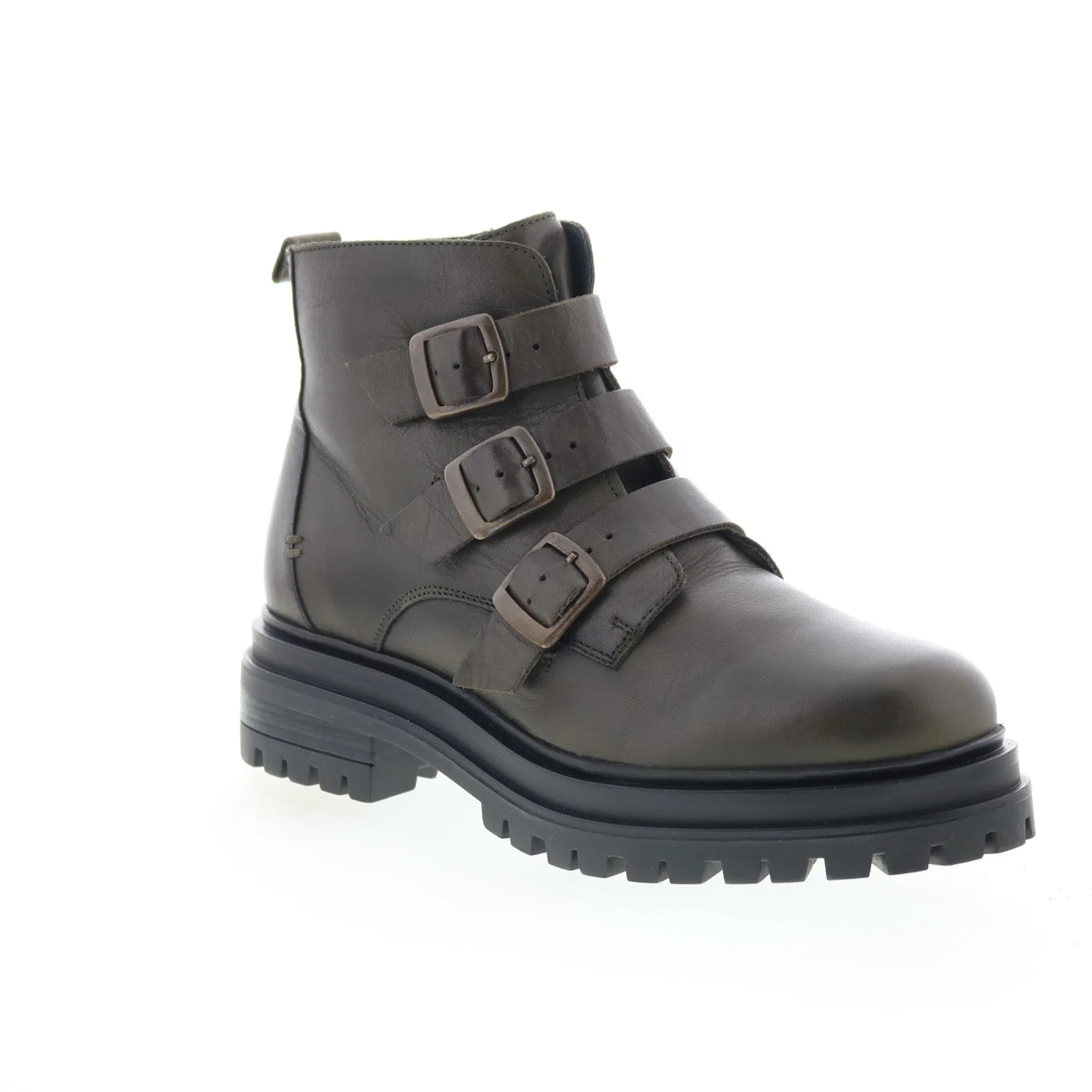 Transitional Style Factory Worker Miz Mooz Lorra Womens Green Leather Zipper Casual Dress Boots