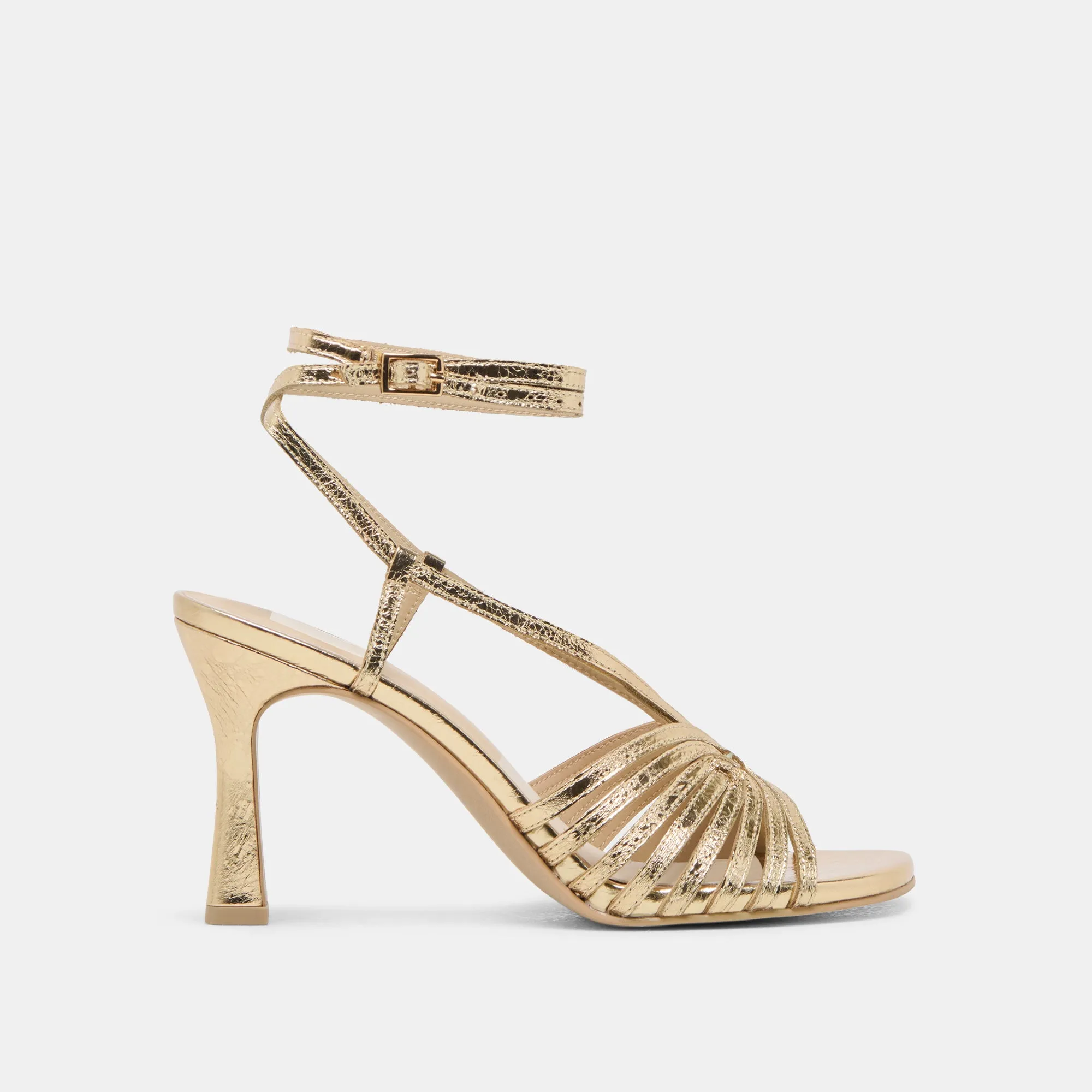 NIVANA HEELS GOLD DISTRESSED LEATHER Bold Open Toe Heels Boho Chic Heels