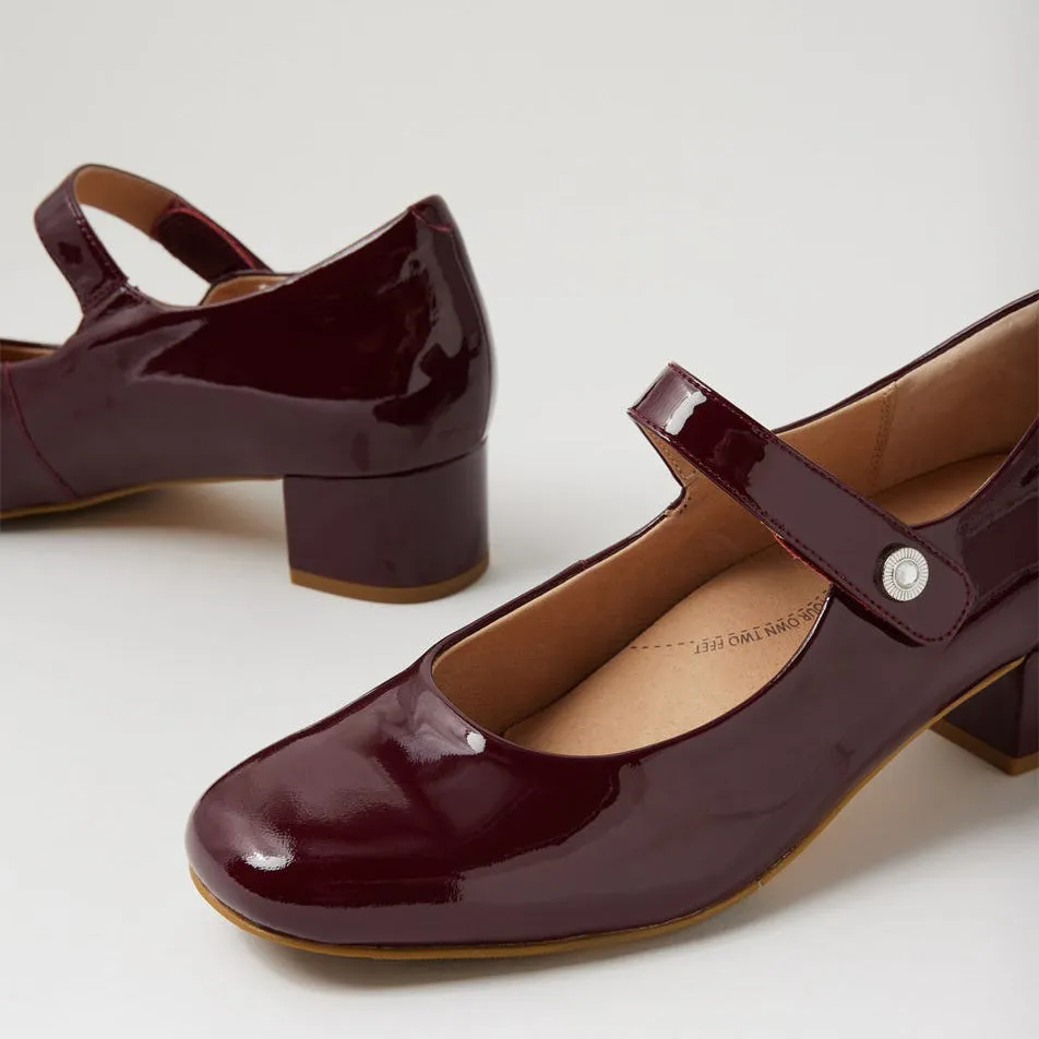 ZIERA KITTY BURGUNDY PATENT Luxe Boots with Heels