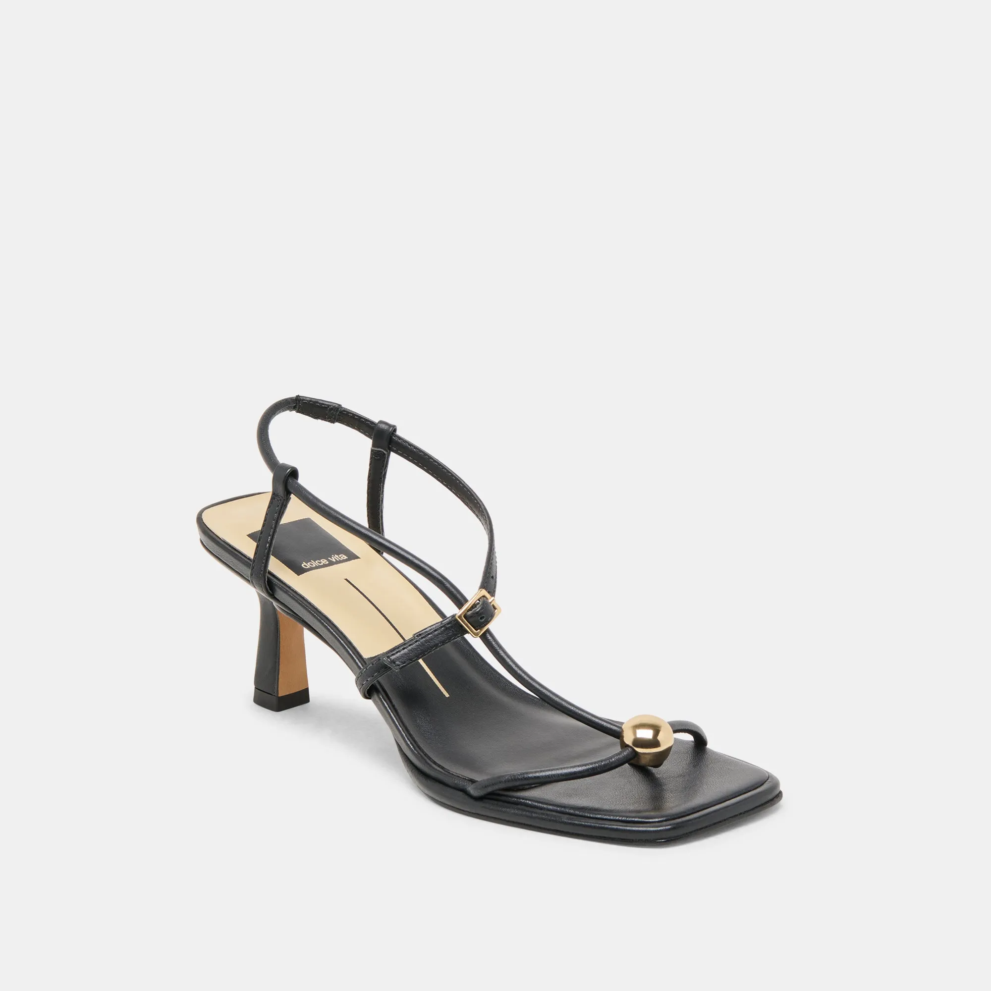 MYLEE HEELS BLACK LEATHER Daytime Heels Open Back Heeled Sandals