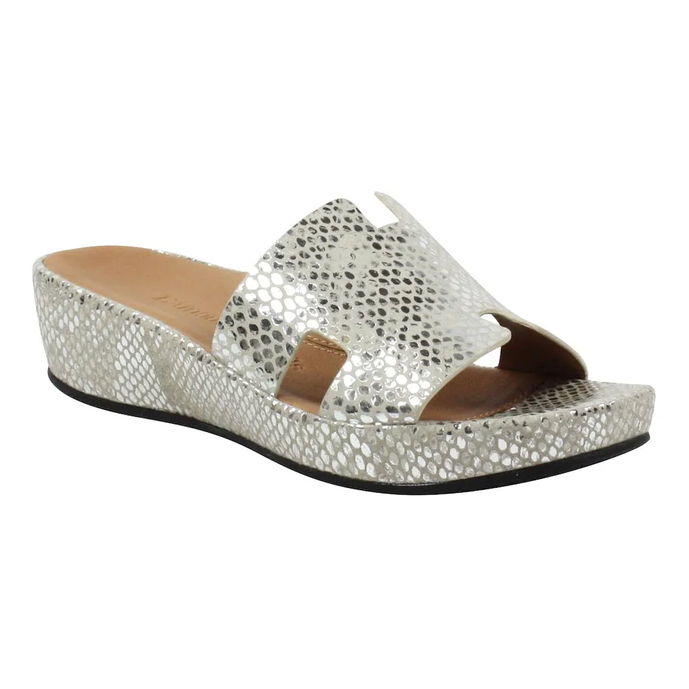 Stable construction White Clean Catiana Slip on Sandal - Silver Gold Snake Print