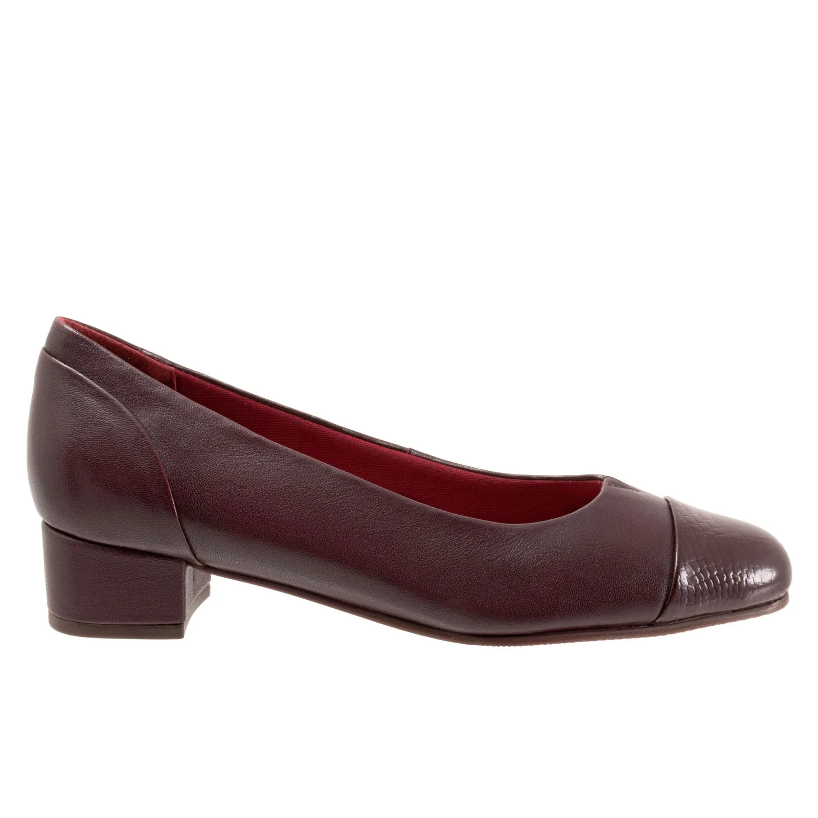 Trotters Daisy T2053-651 Womens Burgundy Leather Slip On Pumps Heels Shoes Leather Heeled Sandals Stable Structure