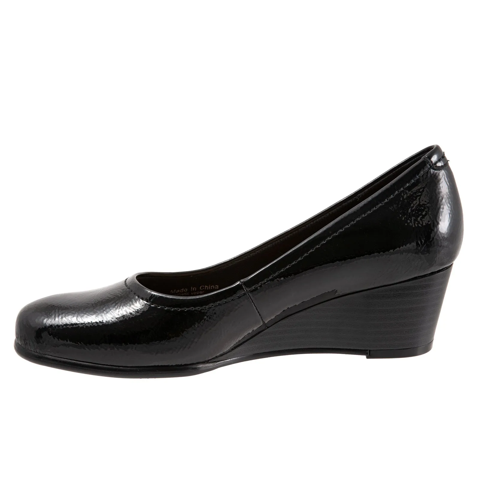 Trotters Winnie T1965-005 Womens Black Narrow Leather Wedges Heels Shoes Designer Platform Shoes Clear Sandals for Weddings
