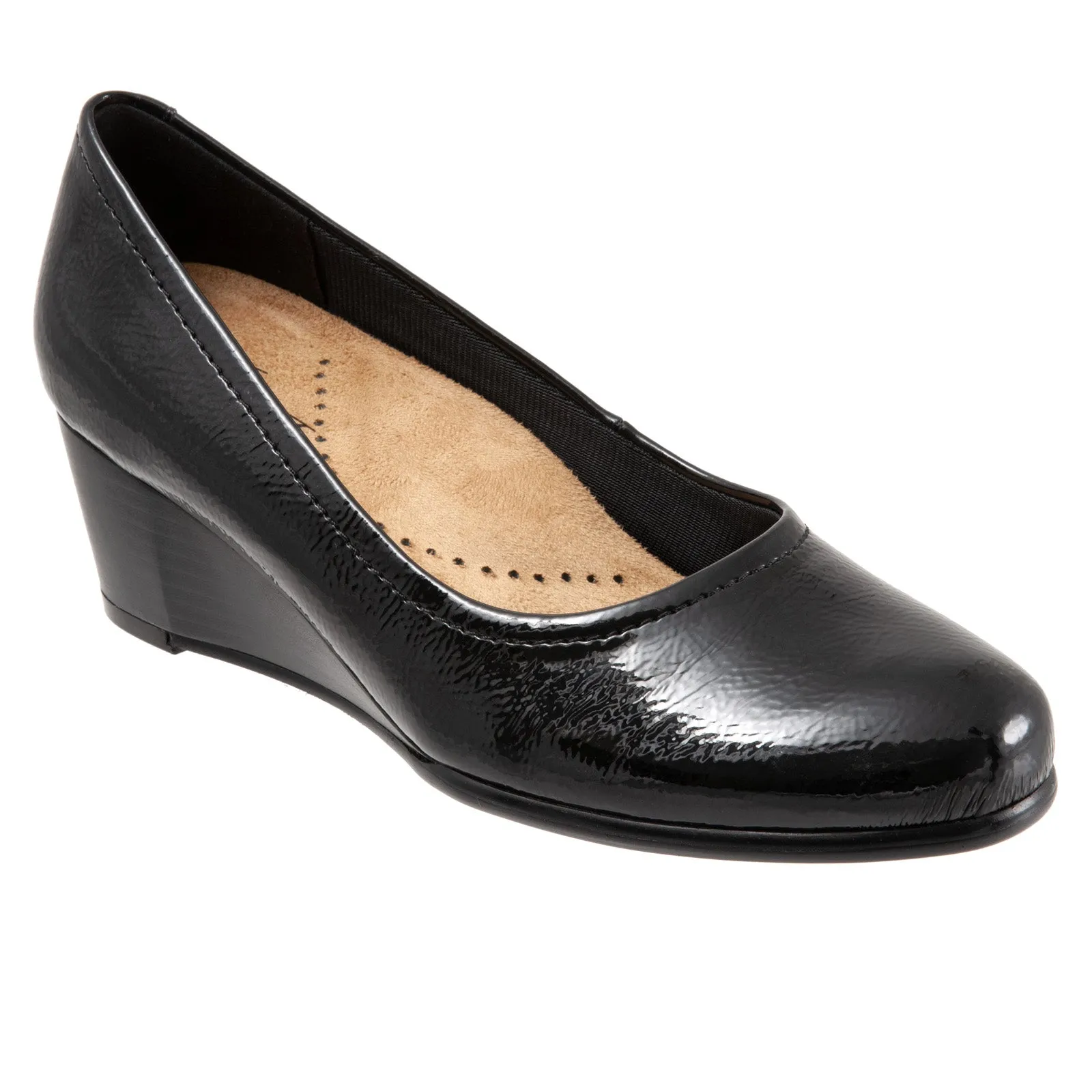 Trotters Winnie T1965-005 Womens Black Narrow Leather Wedges Heels Shoes Comfort Grip