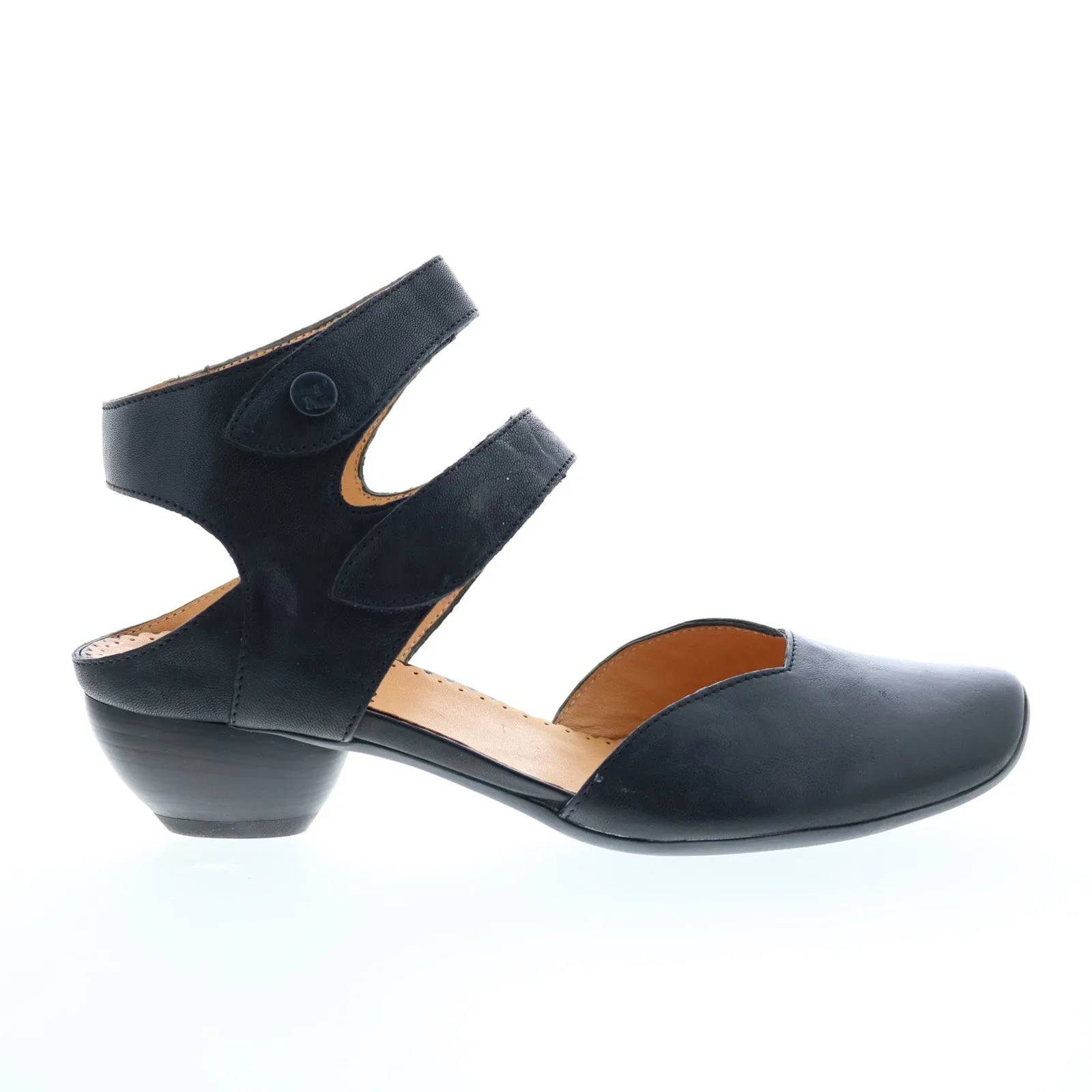 Modern Design Think! Aida 82266-1-00 Womens Black Leather Strap Heels Shoes