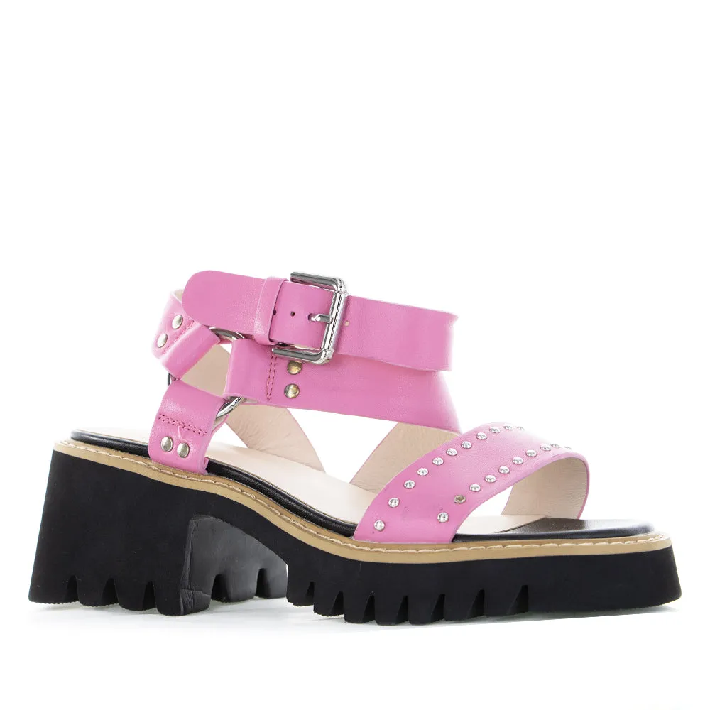 MILA RAINE FANG PINK Heeled Evening Sandals Ventilated Design