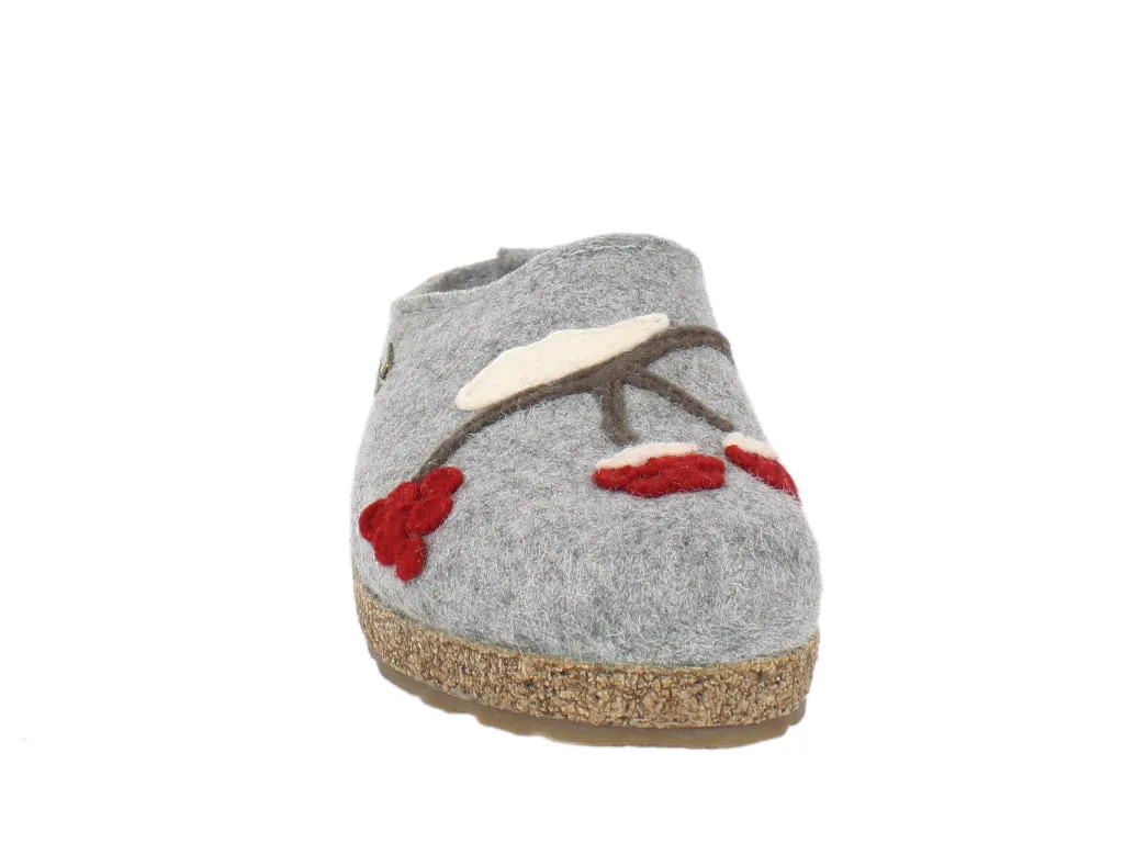Haflinger Felt Clogs Grizzly Winterbird Grey Meadow Glow Sole Soft