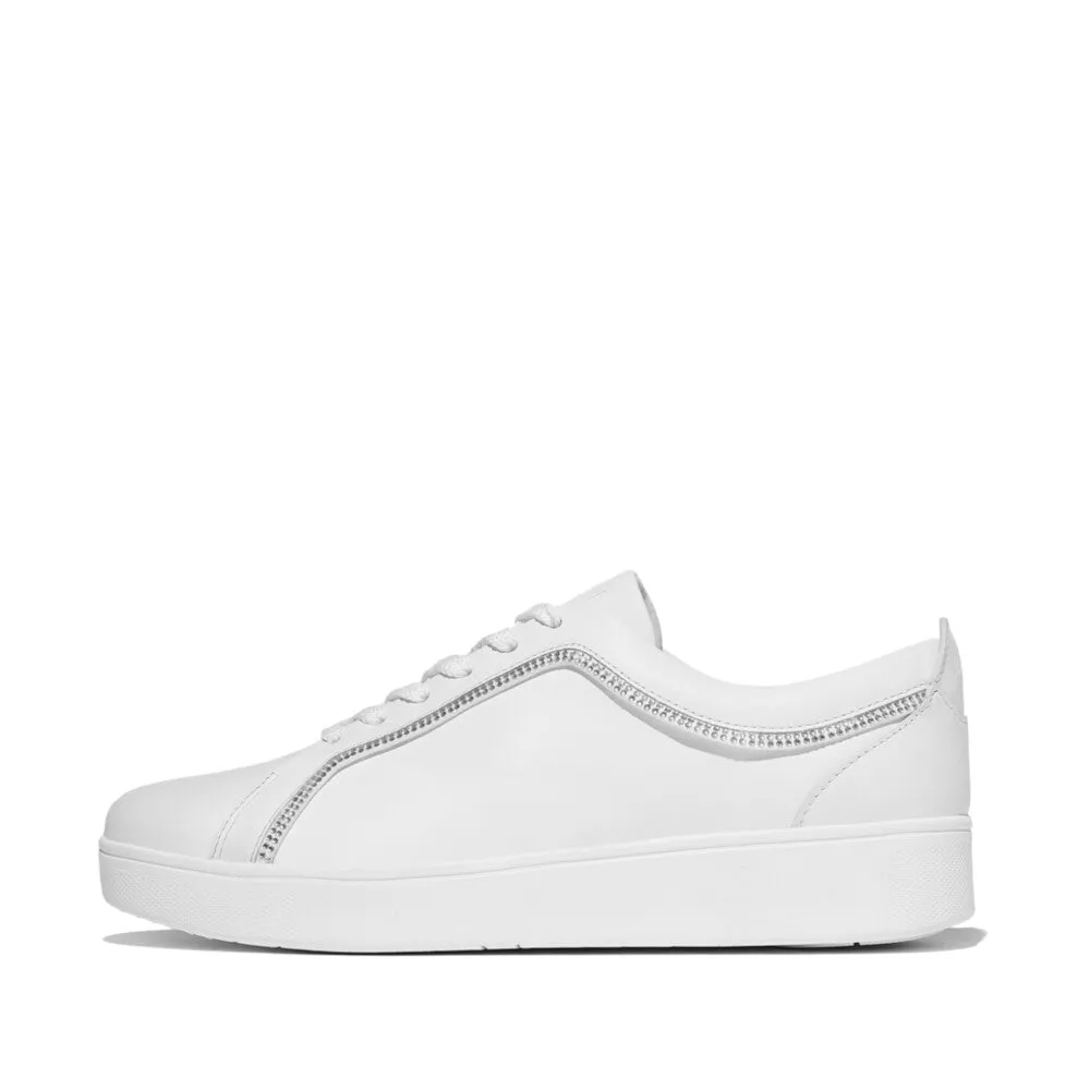 Shine Tone Rally Crystal-Trim Leather Trainers