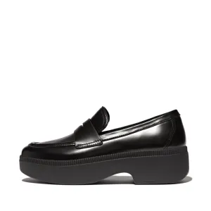 FitFlop F-Luma Box-Leather Demi-Wedge Penny Loafers Smart Look