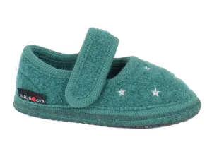Lace Tie Silver Shine Haflinger Children's slippers Starlight Green