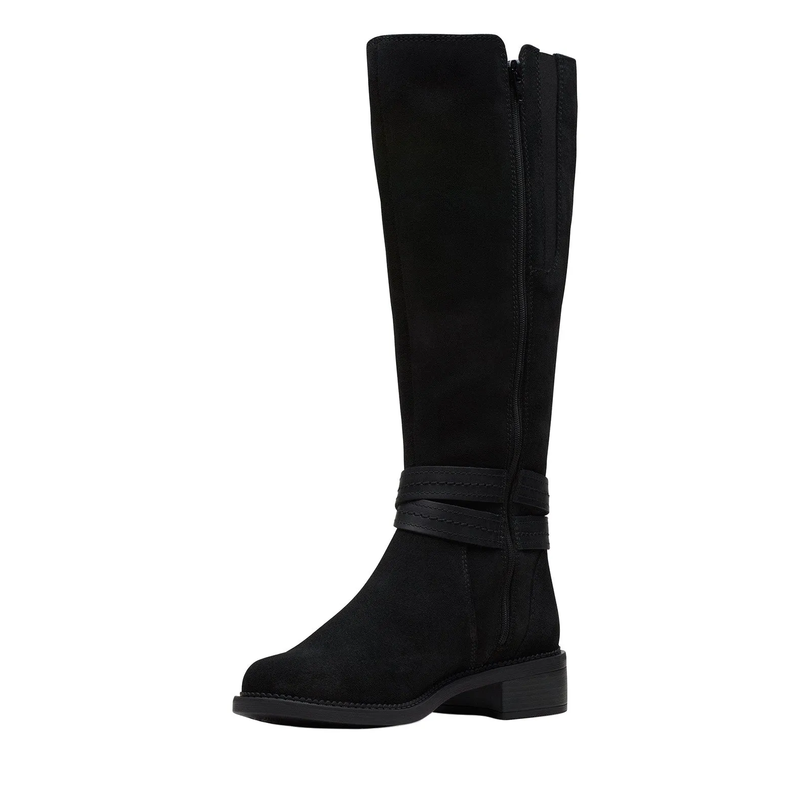 Clarks Maye Shine 26168092 Womens Black Suede Zipper Knee High Boots Rugged Wear Quick Fit