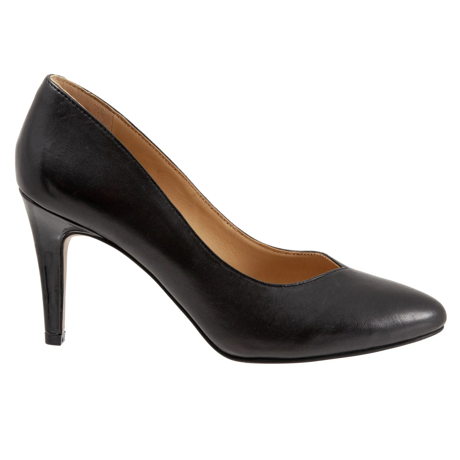 Bohemian Style Heels Trotters Angie T2050-001 Womens Black Leather Slip On Pumps Heels Shoes