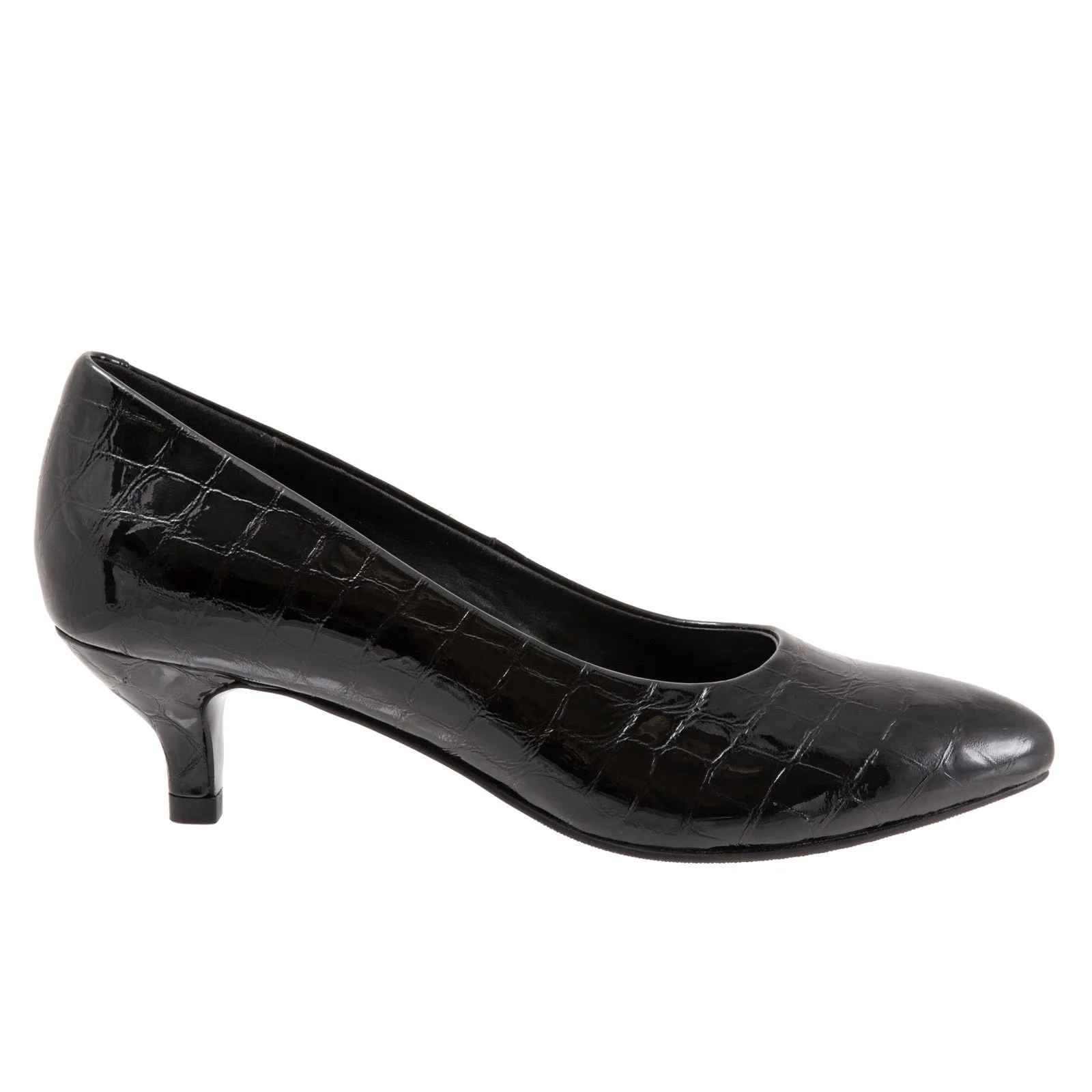 Peep Toe Pumps Trotters Kiera T1805-045 Womens Black Wide Leather Slip On Pumps Heels Shoes