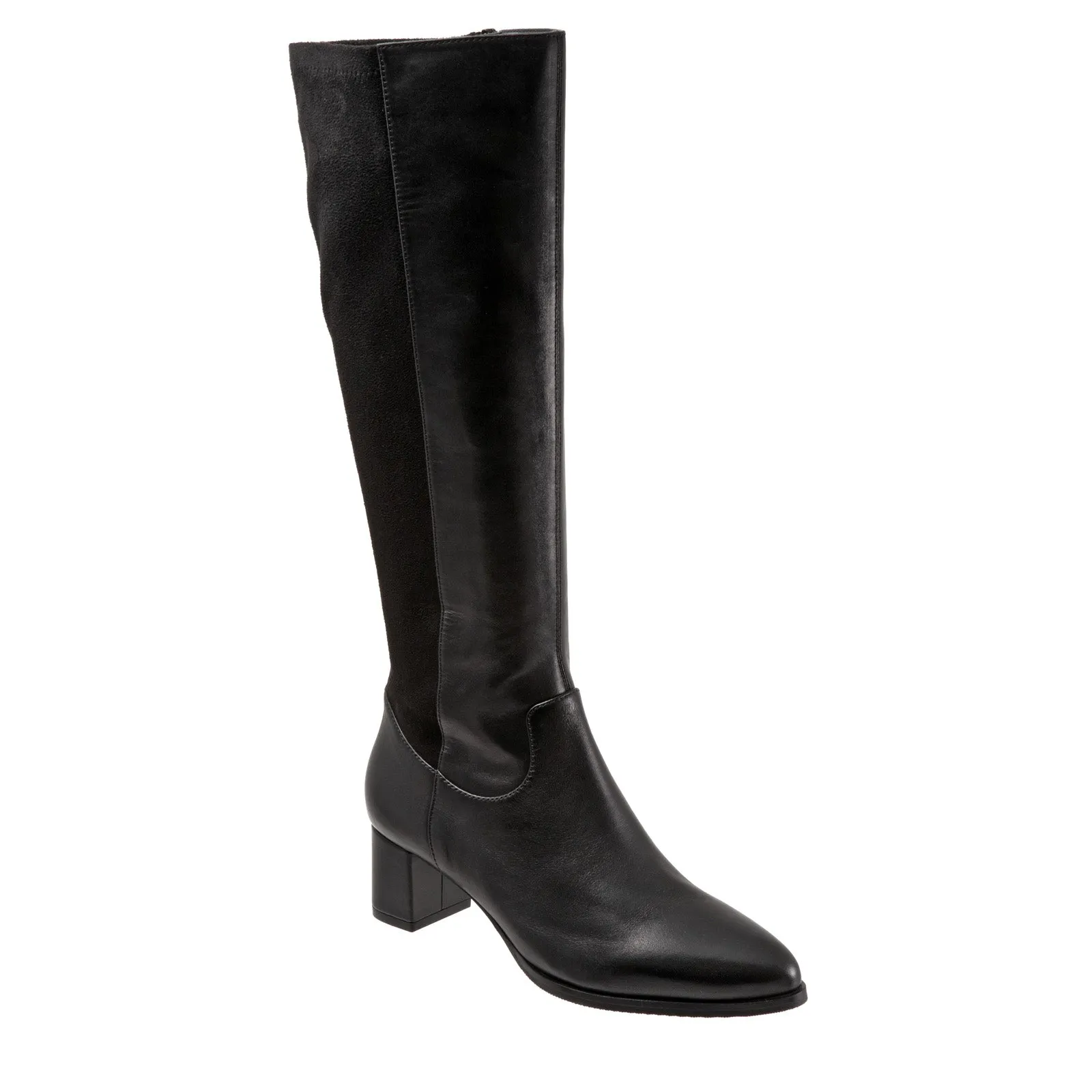 Trotters Kirby Wide Calf T2067-001 Womens Black Leather Knee High Boots Hard Ground