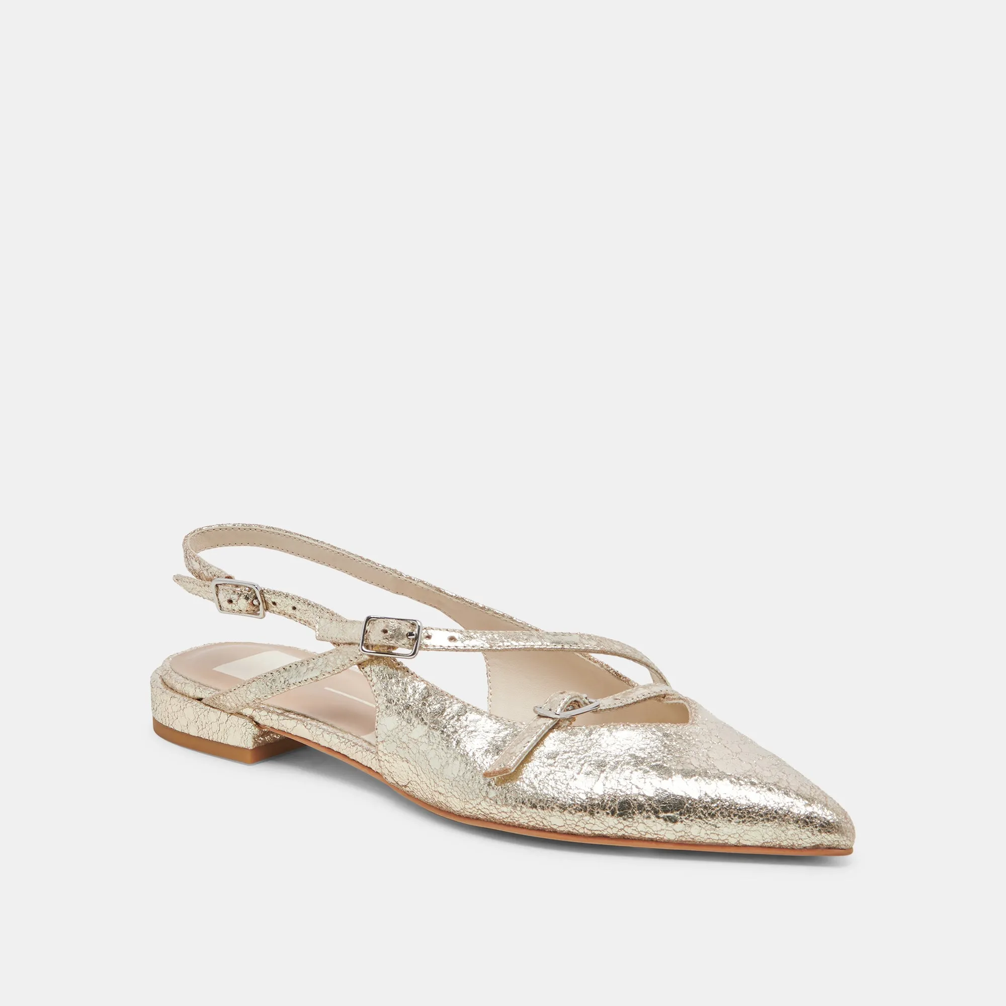 PAMLA WIDE FLATS PLATINUM DISTRESSED LEATHER Date Ready