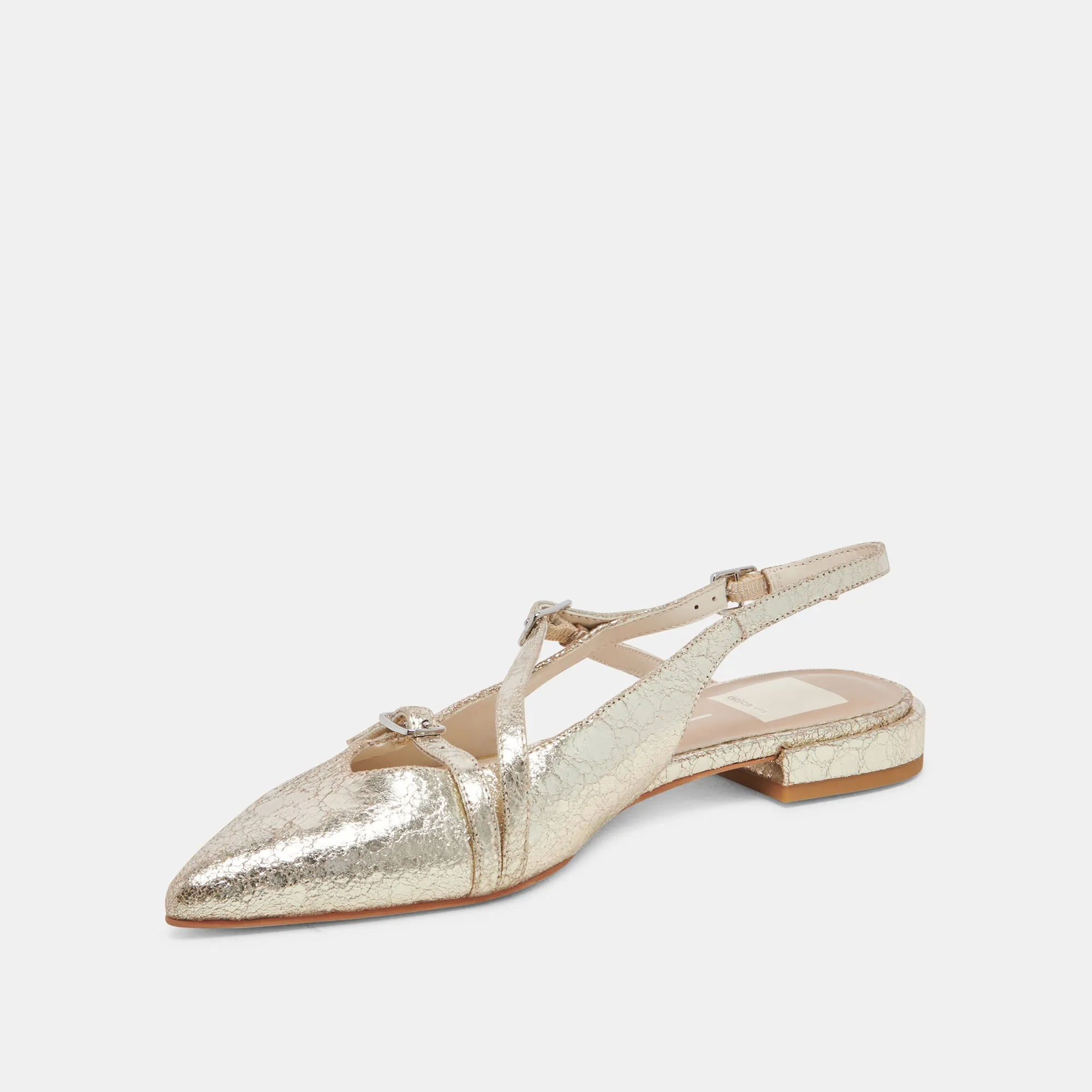 Garden Step PAMLA WIDE FLATS PLATINUM DISTRESSED LEATHER