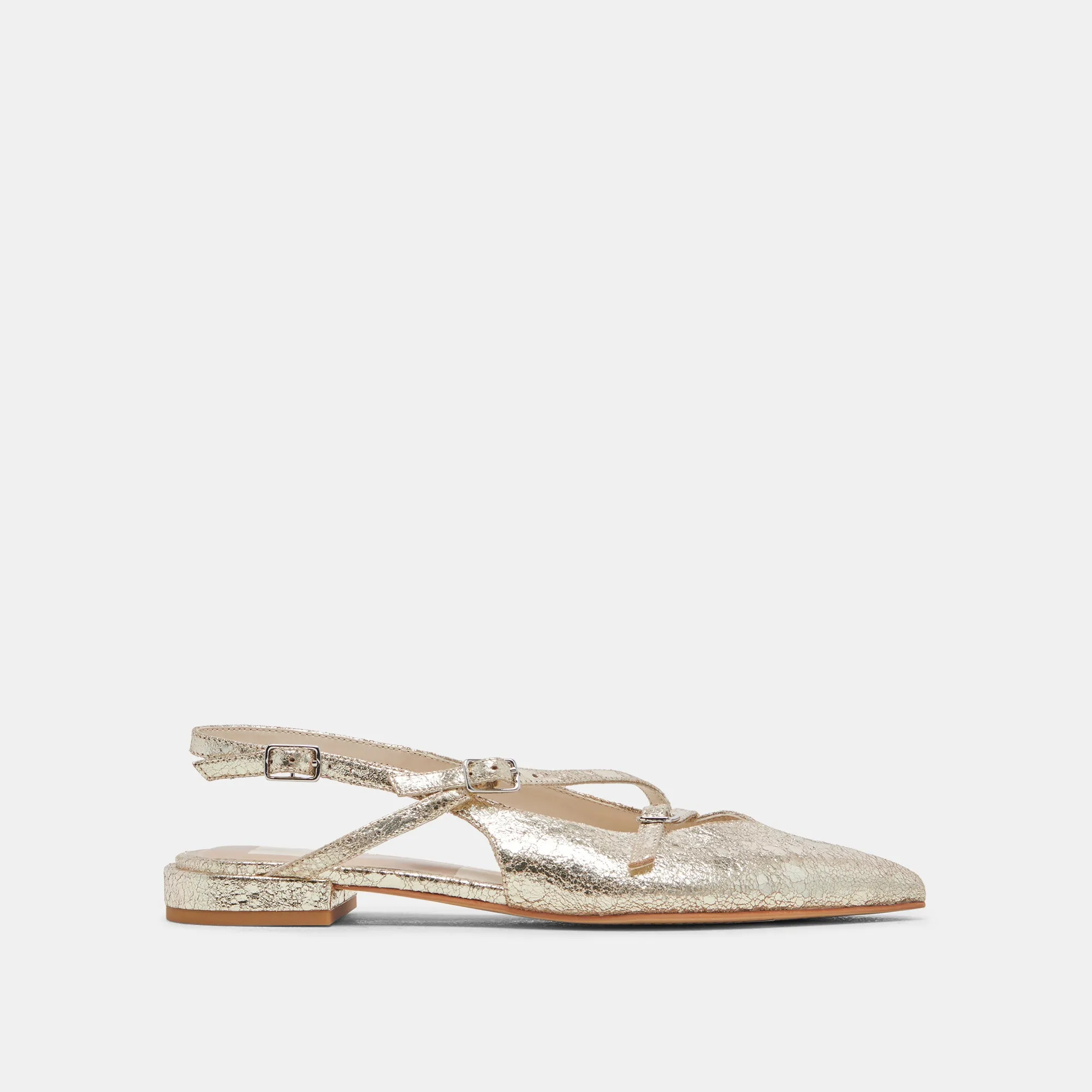 PAMLA WIDE FLATS PLATINUM DISTRESSED LEATHER Arch Care Style Step Shoes